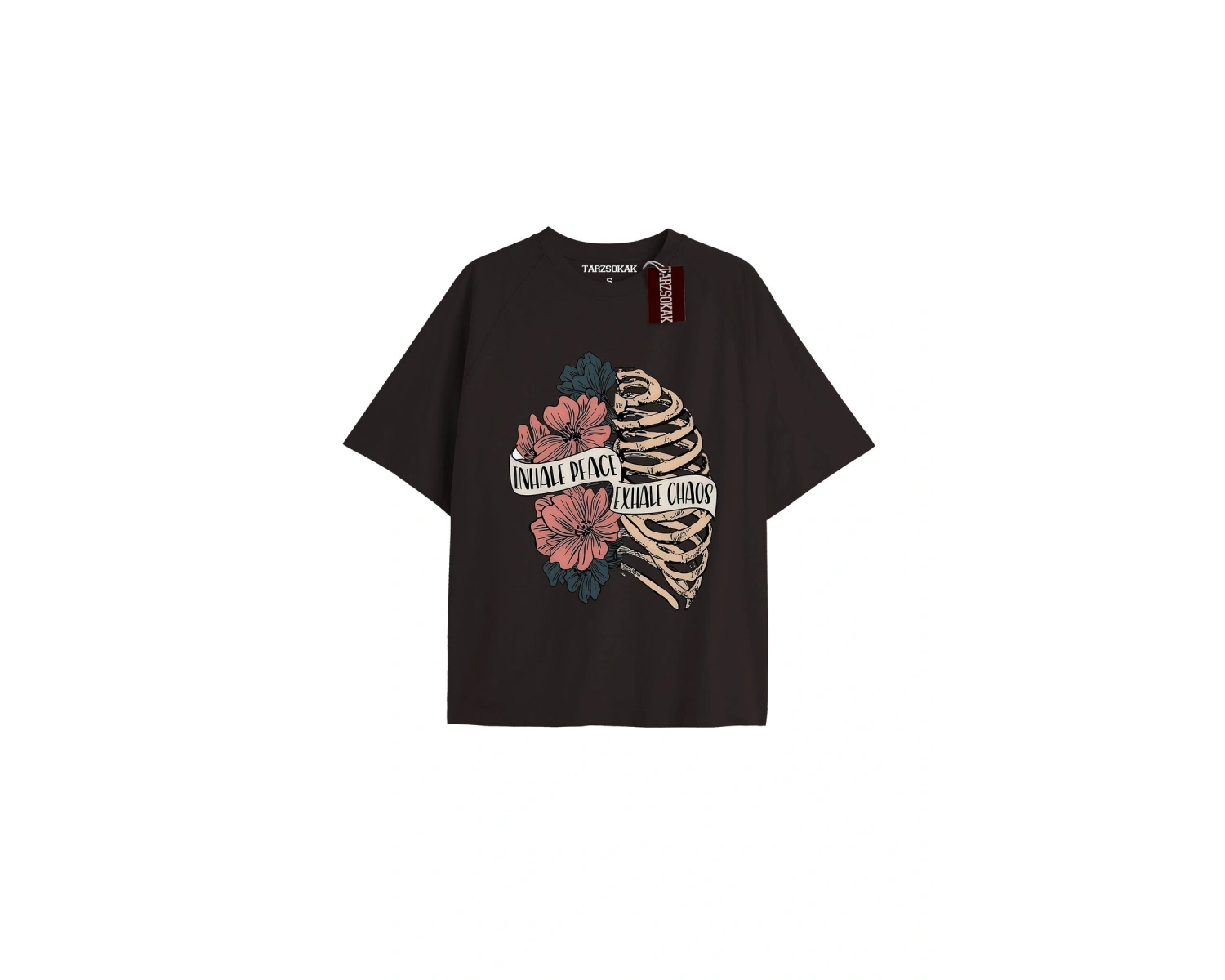 Unisex Erkek/kadın Kalp Kaburga T-shirt Siyah Kod 80