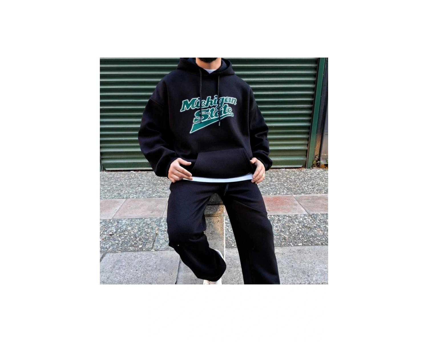 Unisex Erkek/Kadın MİCHİGAN Renkli Özel Baskılı Oversize Kapüşonlu Sweatshirt Siyah