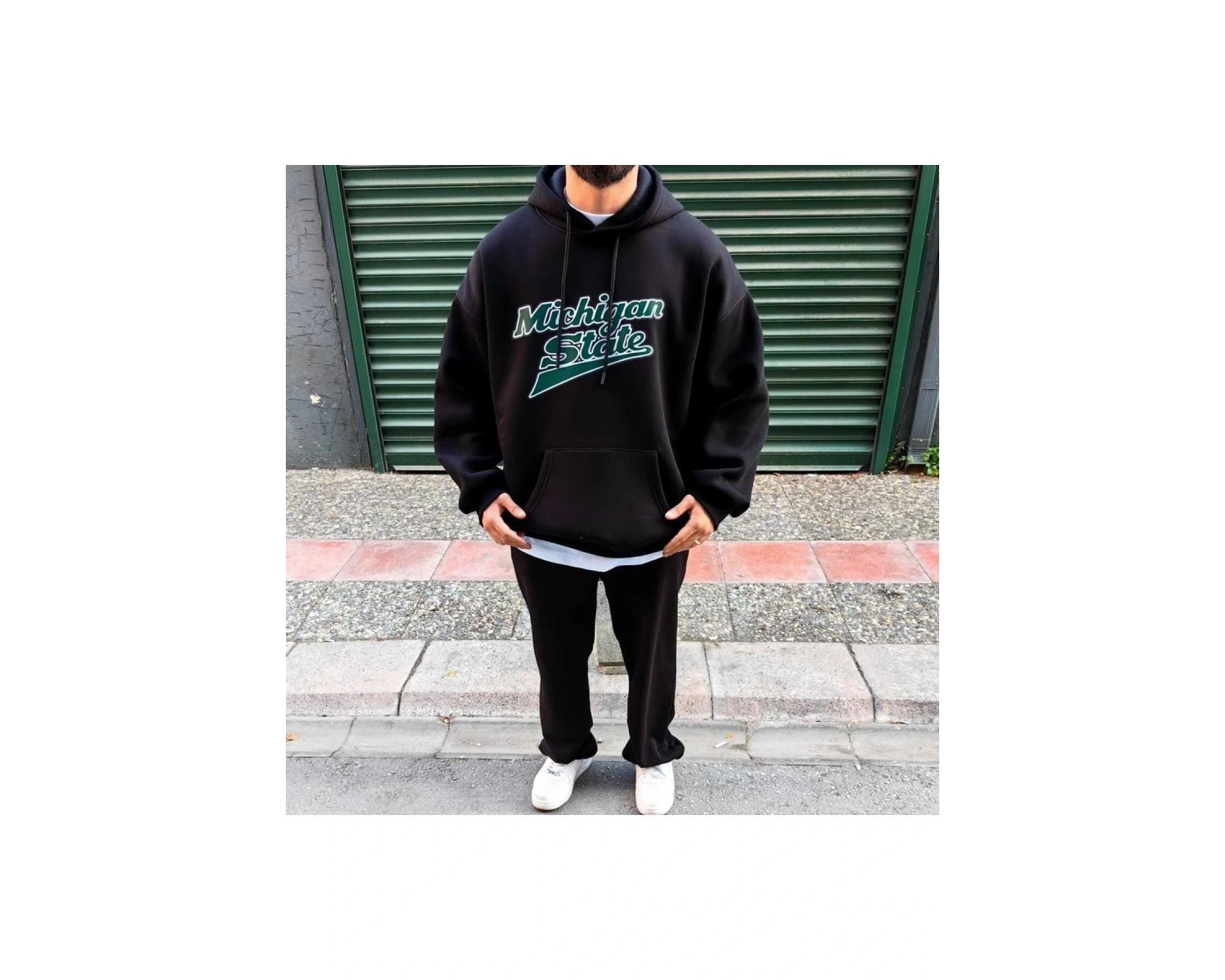 Unisex Erkek/Kadın MİCHİGAN Renkli Özel Baskılı Oversize Kapüşonlu Sweatshirt Siyah