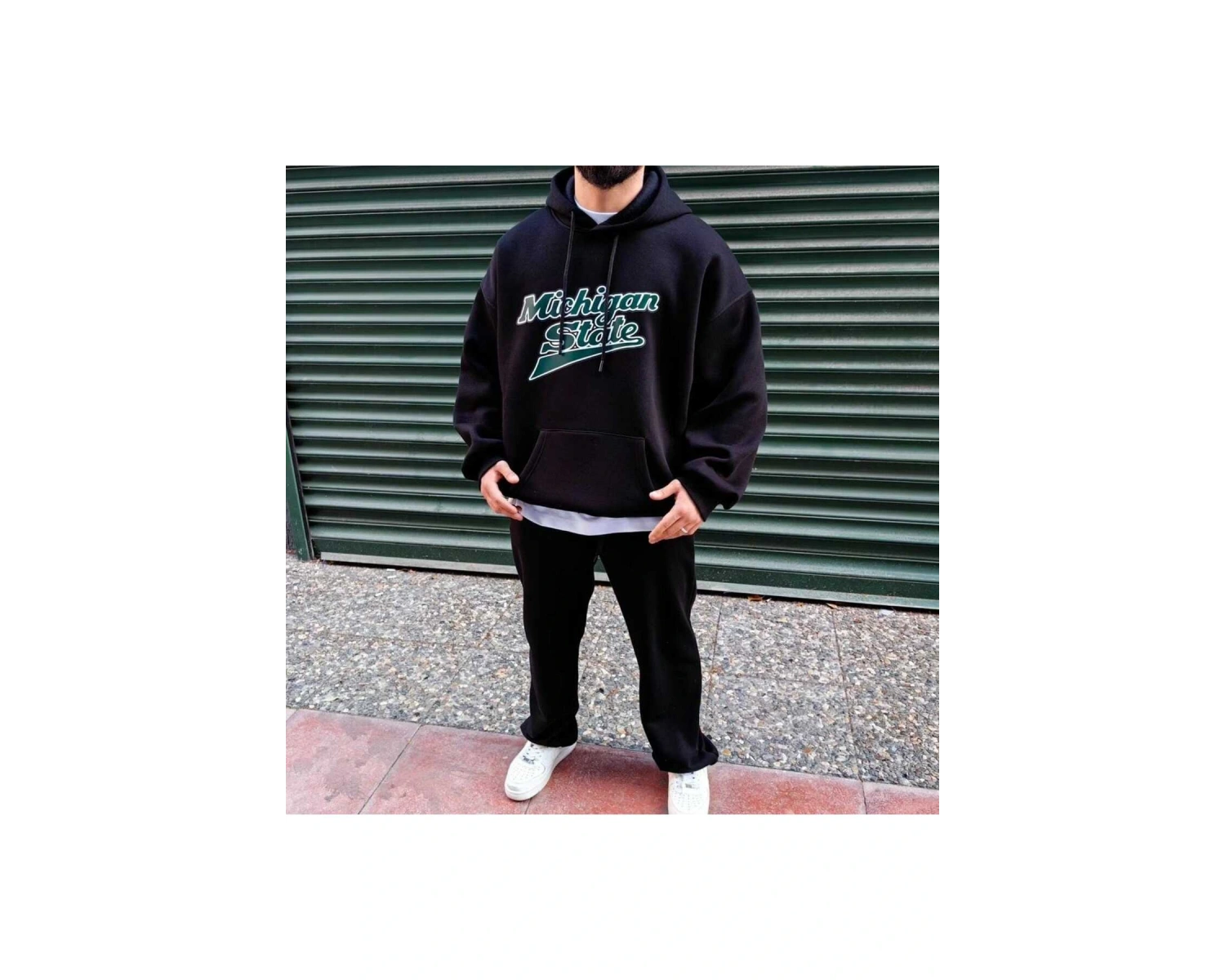 Unisex Erkek/Kadın MİCHİGAN Renkli Özel Baskılı Oversize Kapüşonlu Sweatshirt Siyah