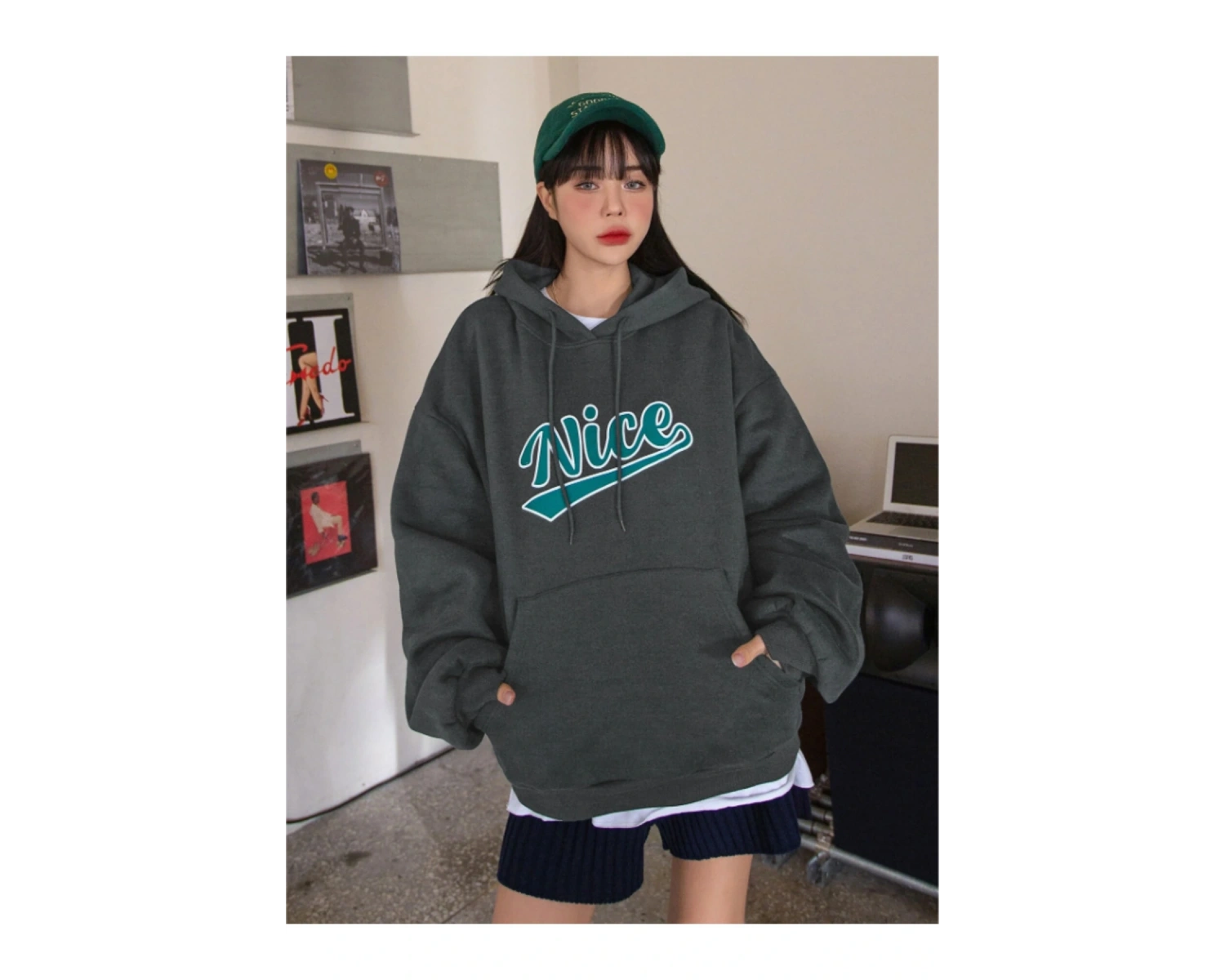 Unisex Erkek/Kadın Nice Renkli Özel Baskılı Oversize Kapüşonlu Sweatshirt Füme