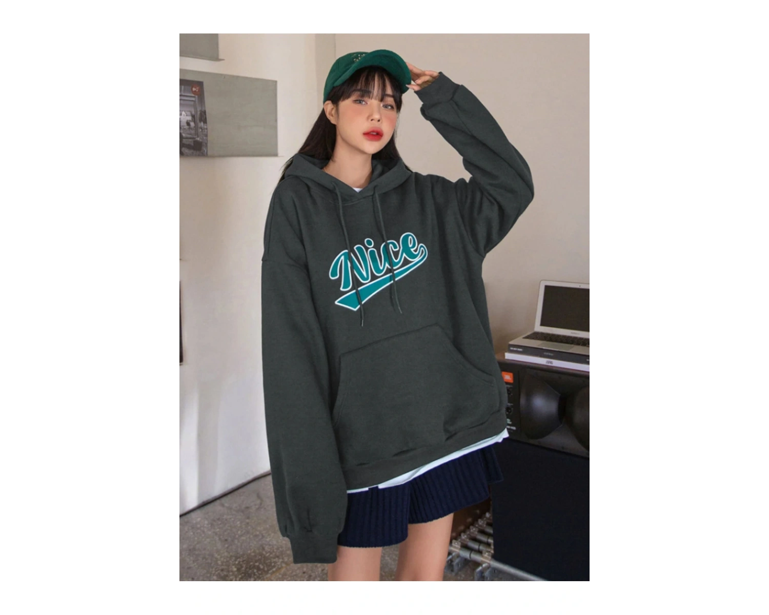 Unisex Erkek/Kadın Nice Renkli Özel Baskılı Oversize Kapüşonlu Sweatshirt Füme