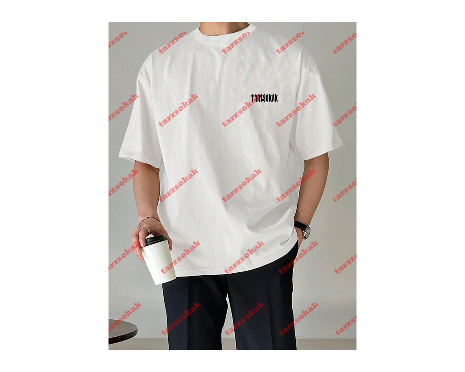 Unisex Erkek/Kadın TARZ Renkli Özel Baskılı Oversize Kısa kollu bisiklet yaka t-shirt