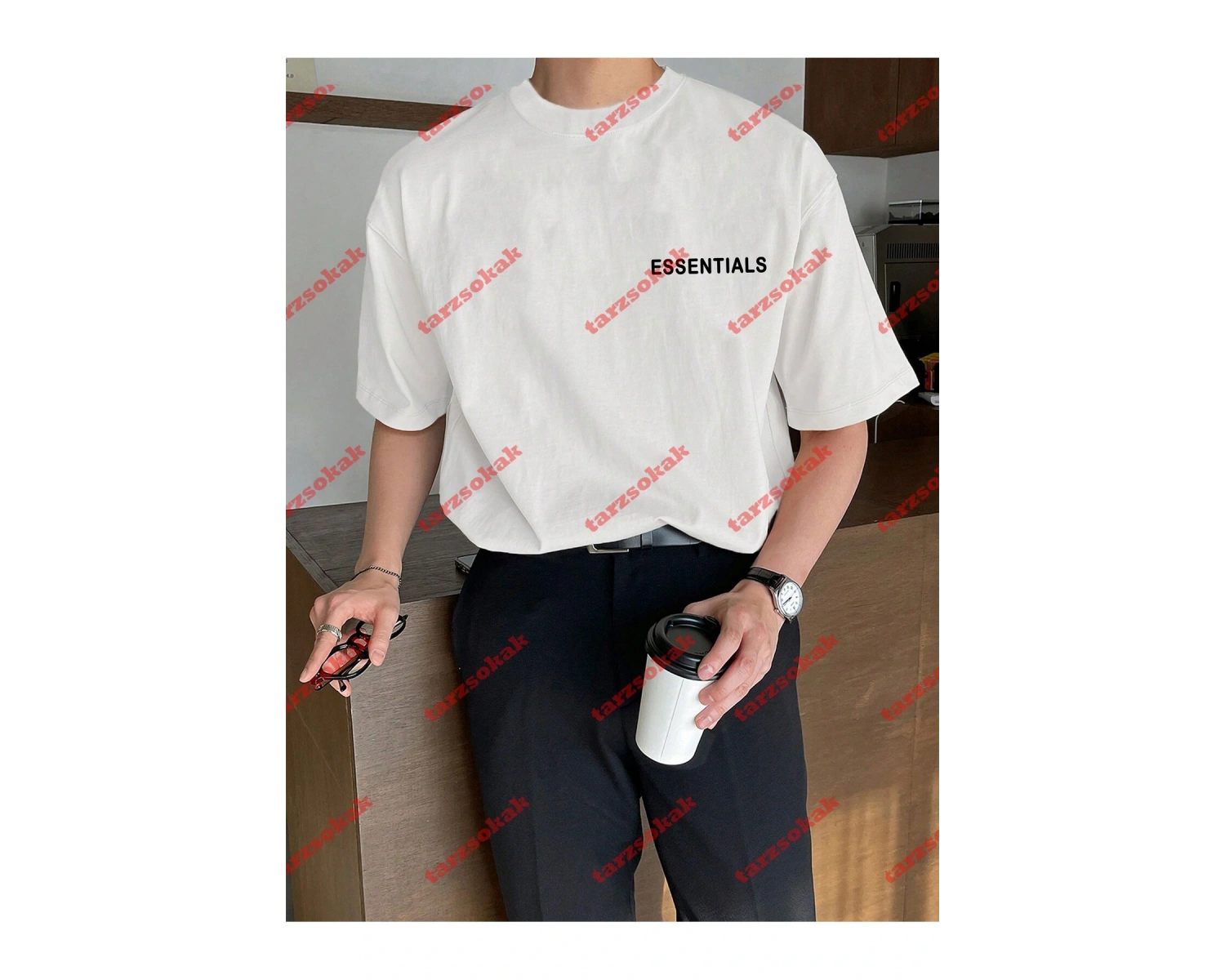 Unisex Essentials 303 Kısa kollu bisiklet yaka  Beyaz Tshirt