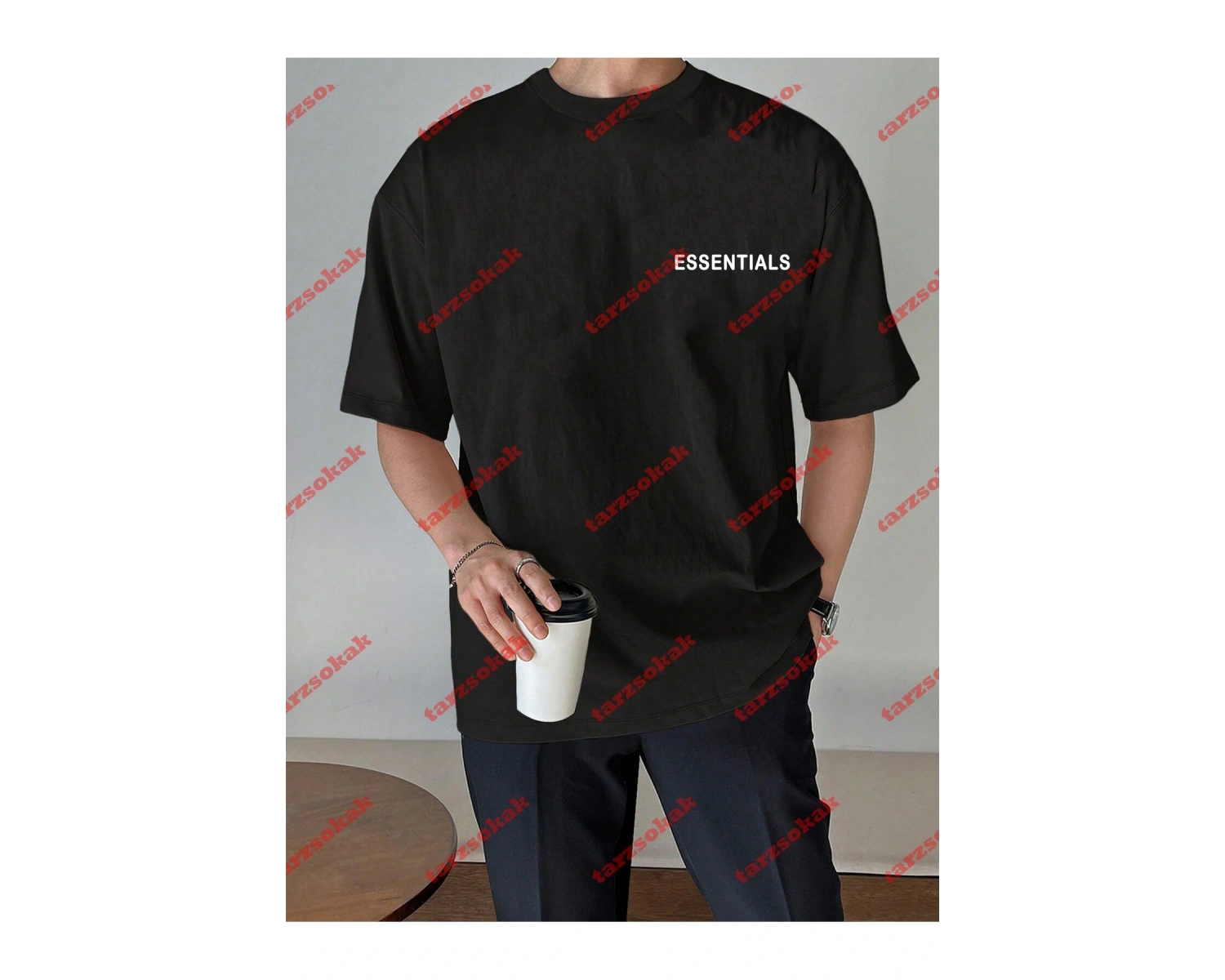 Unisex Essentials 303 Kısa kollu bisiklet yaka Siyah Tshirt