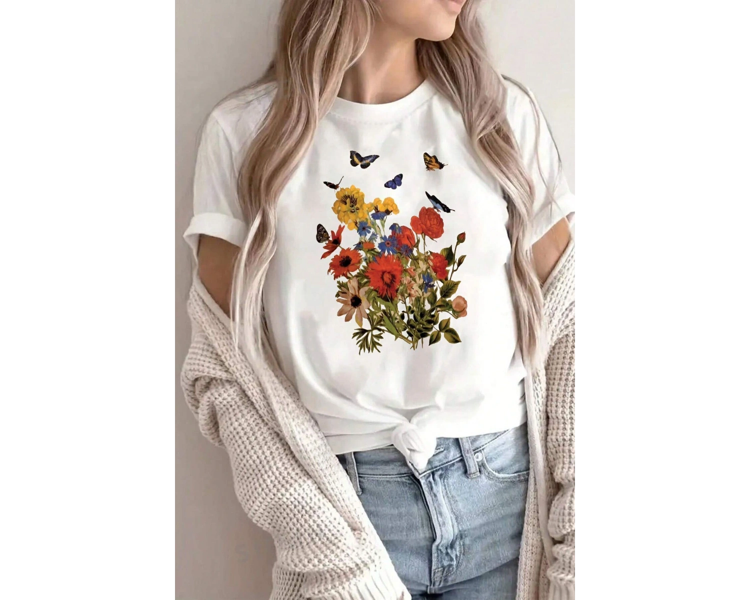 Unisex Flowers Baskılı Oversize