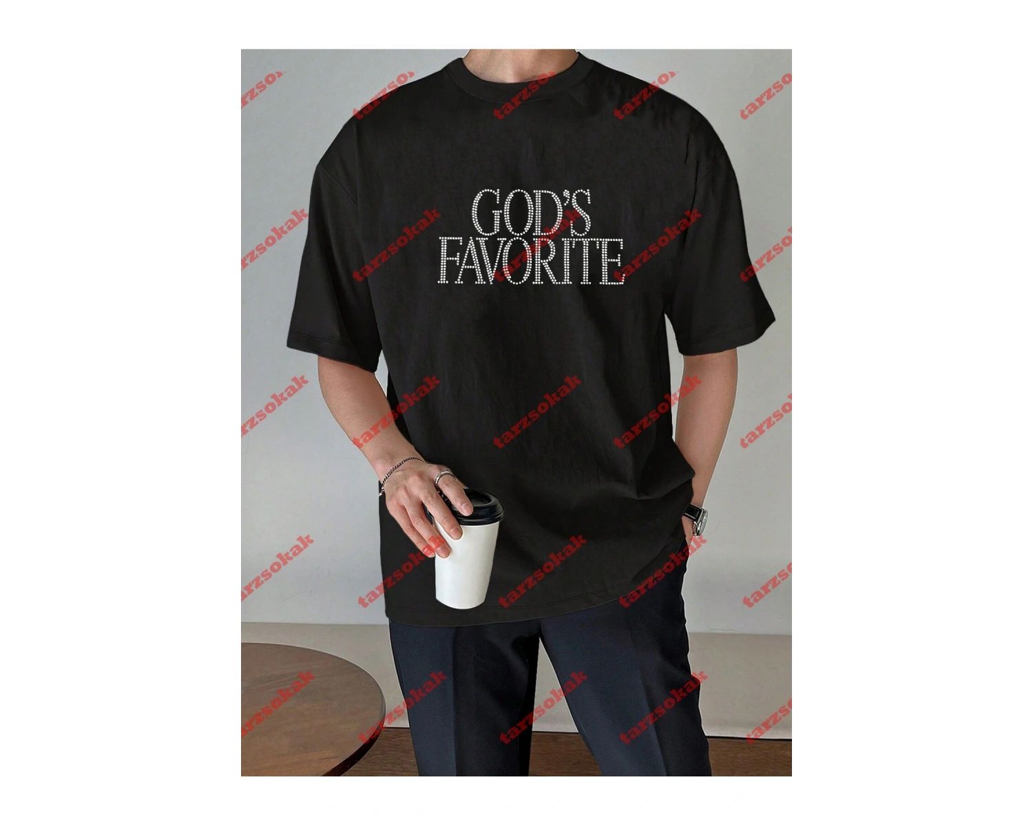 Unisex Gods Favorite Baskılı Tshirt Siyah Beyaz