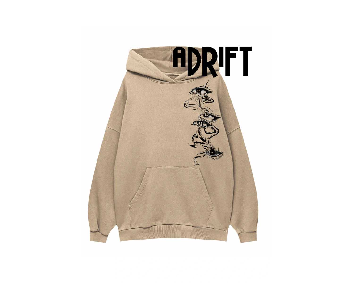 Unisex Gözler Özel Tasarım Swearshirt Hoodie Bej