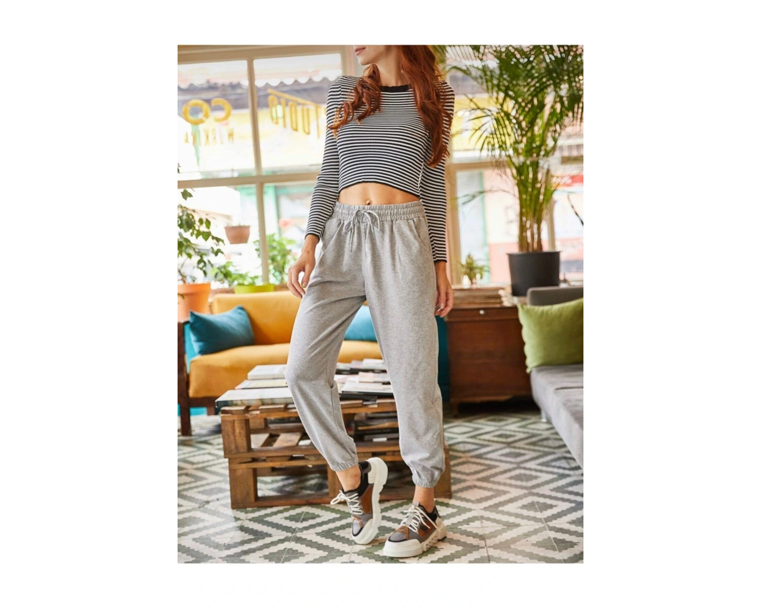 Unisex Gri Cepli Beli Bağcıklı Basic Eşofman Altı Jogger