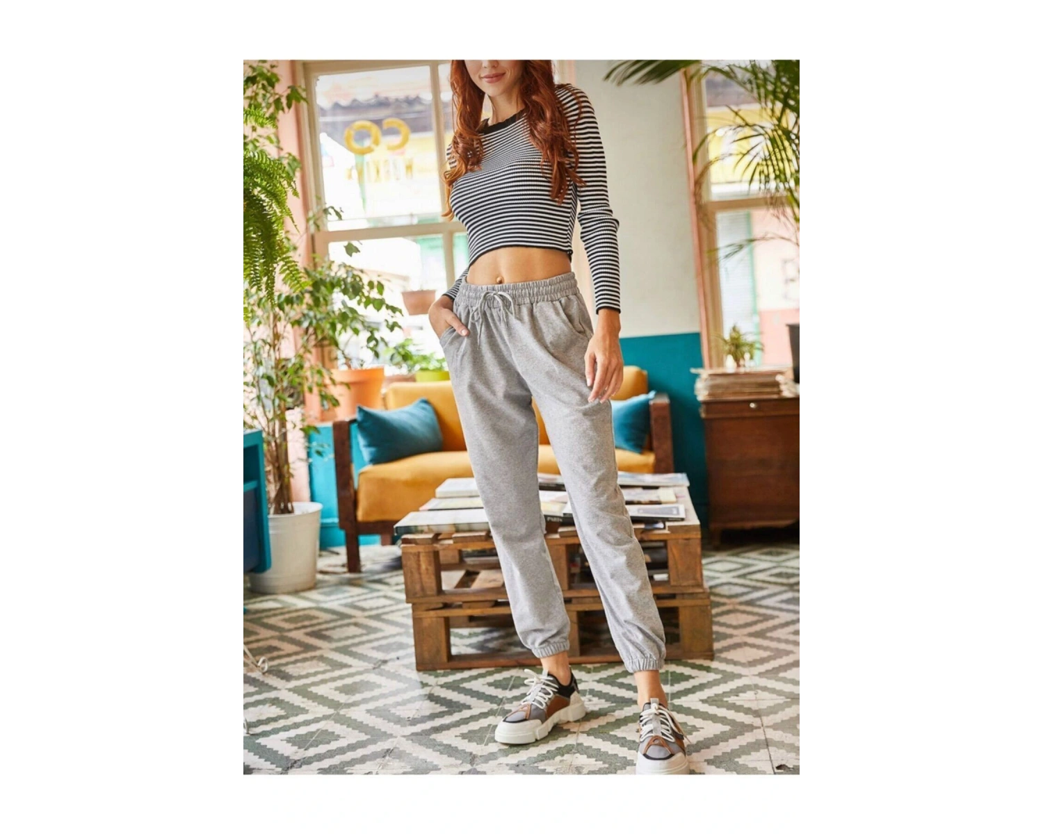 Unisex Gri Cepli Beli Bağcıklı Basic Eşofman Altı Jogger