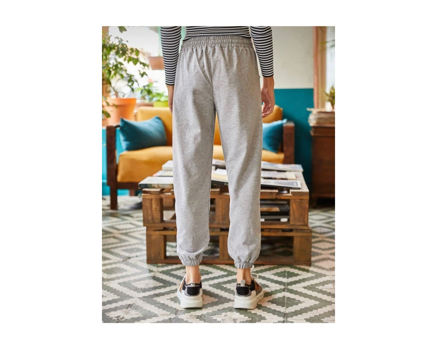 Unisex Gri Cepli Beli Bağcıklı Basic Eşofman Altı Jogger