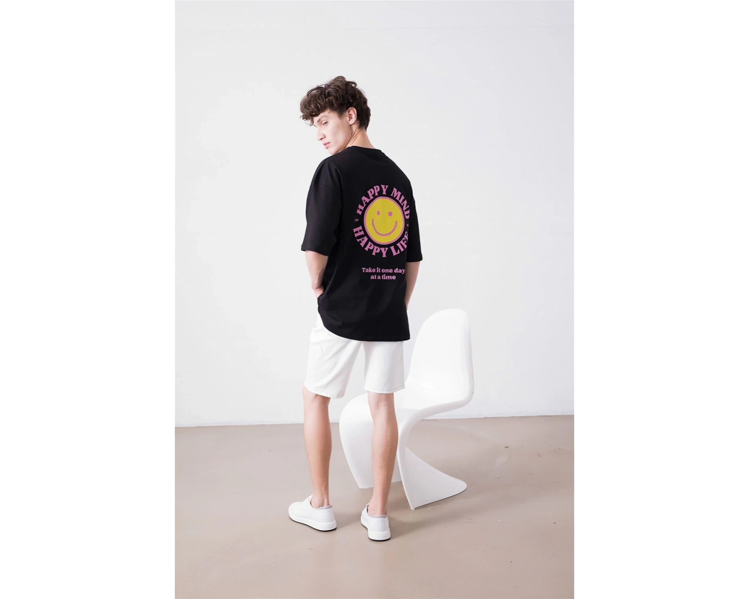 Unisex Happy Life Siyah Tshirt