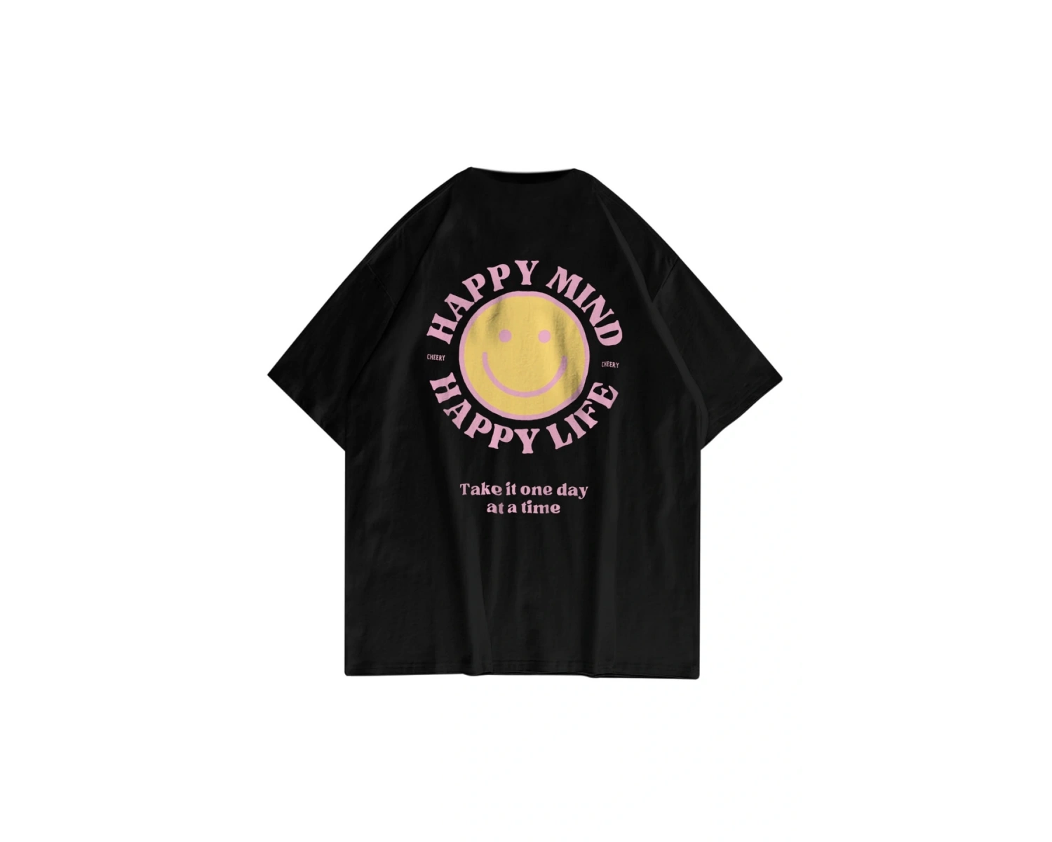 Unisex Happy Life Siyah Tshirt