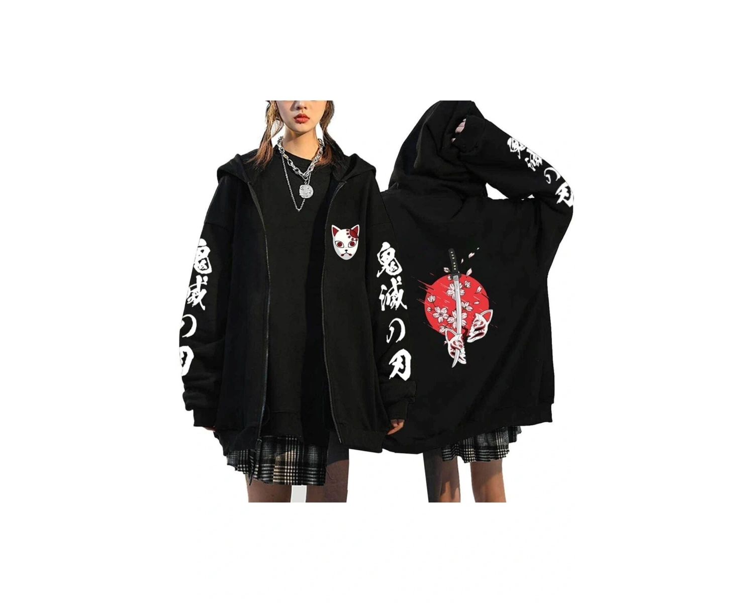 Unisex Hoodie Fermuarlı Anime Demon Cleaver Slayer