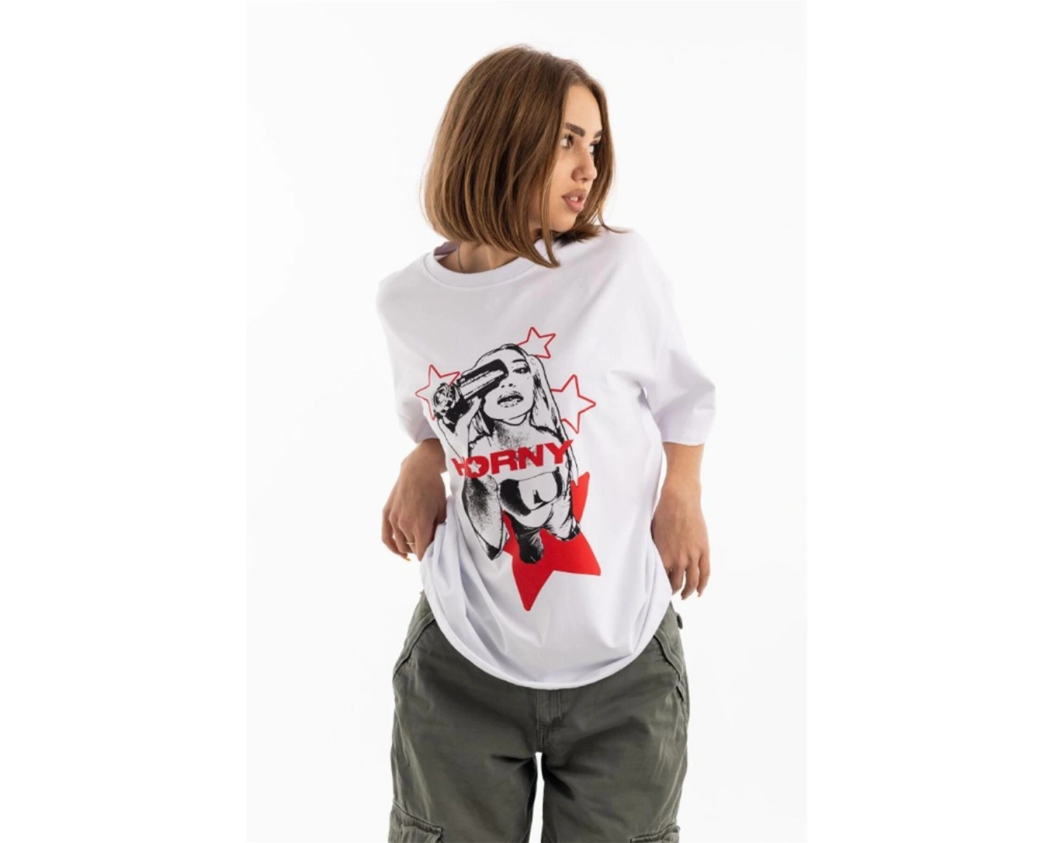 Unisex Horny Star Tshirt Beyaz