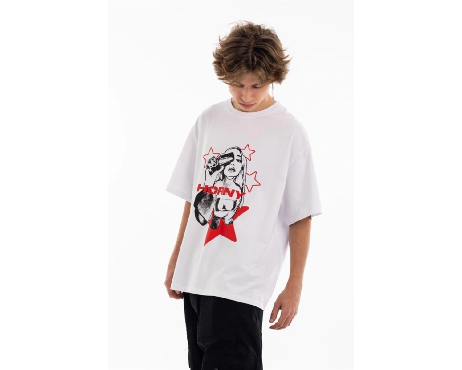 Unisex Horny Star Tshirt Beyaz