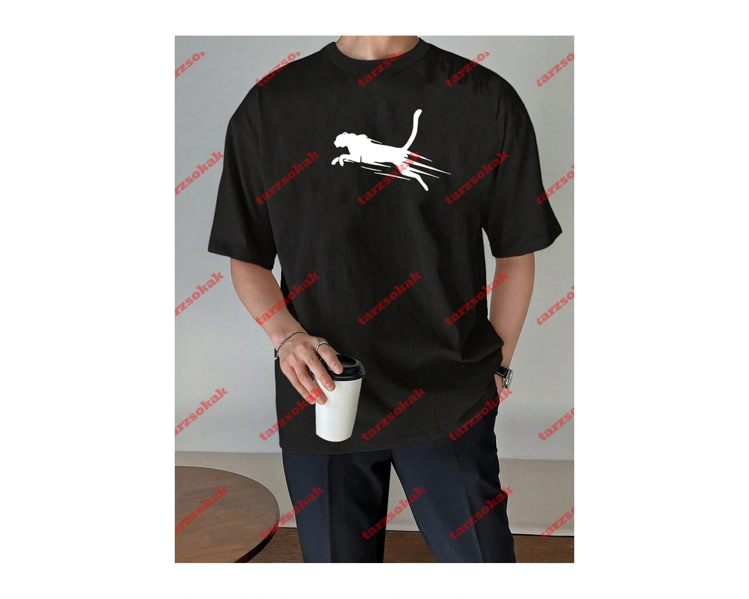 Unisex jaguar Baskılı Tshirt Beyaz