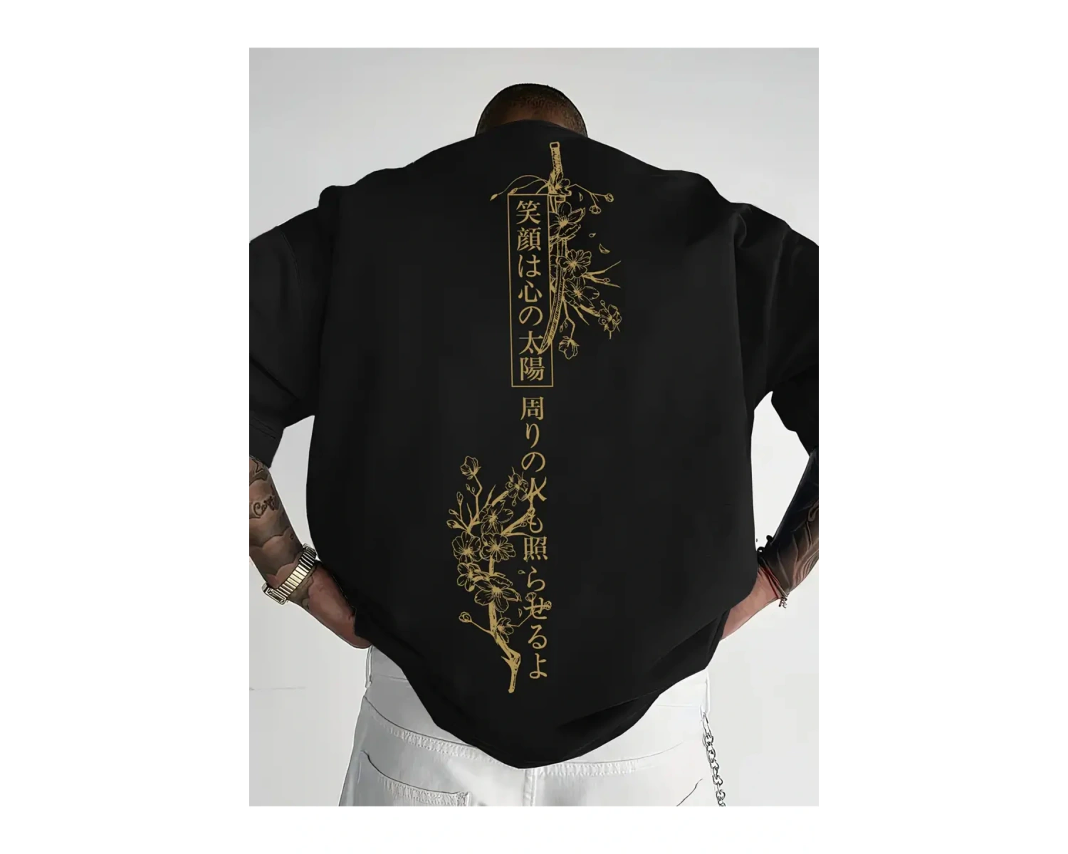 Unisex Japonca Yazı Baskılı Oversize