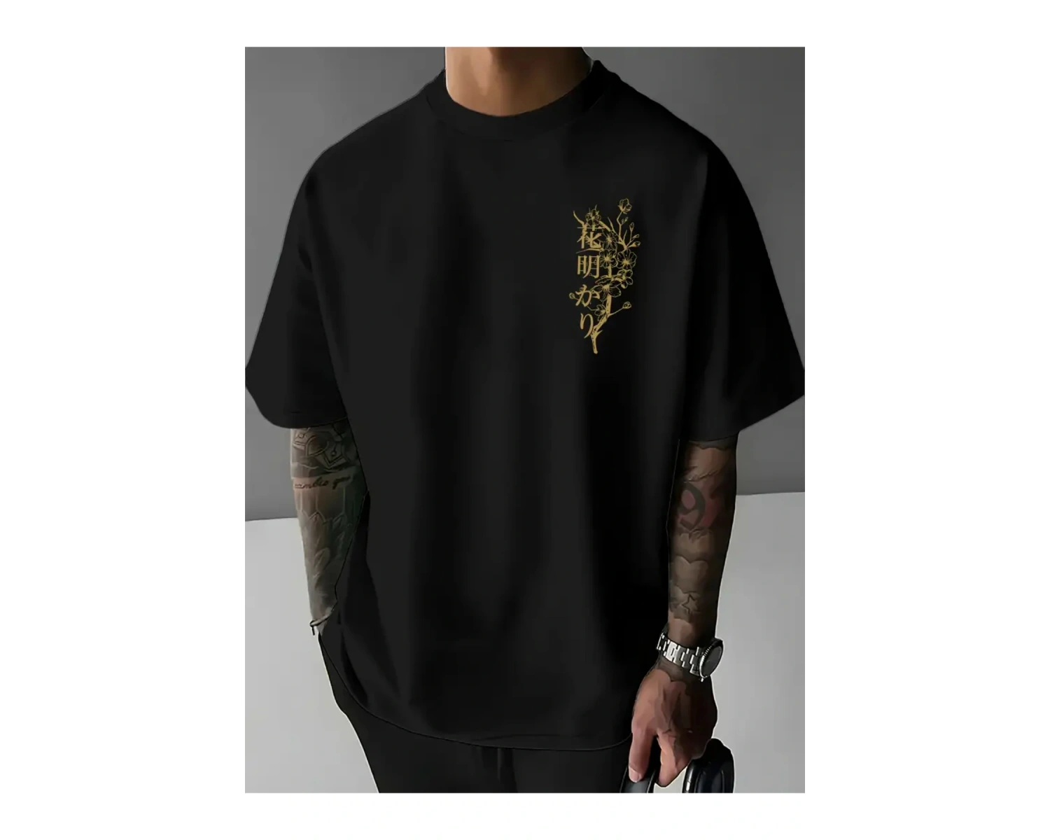 Unisex Japonca Yazı Baskılı Oversize