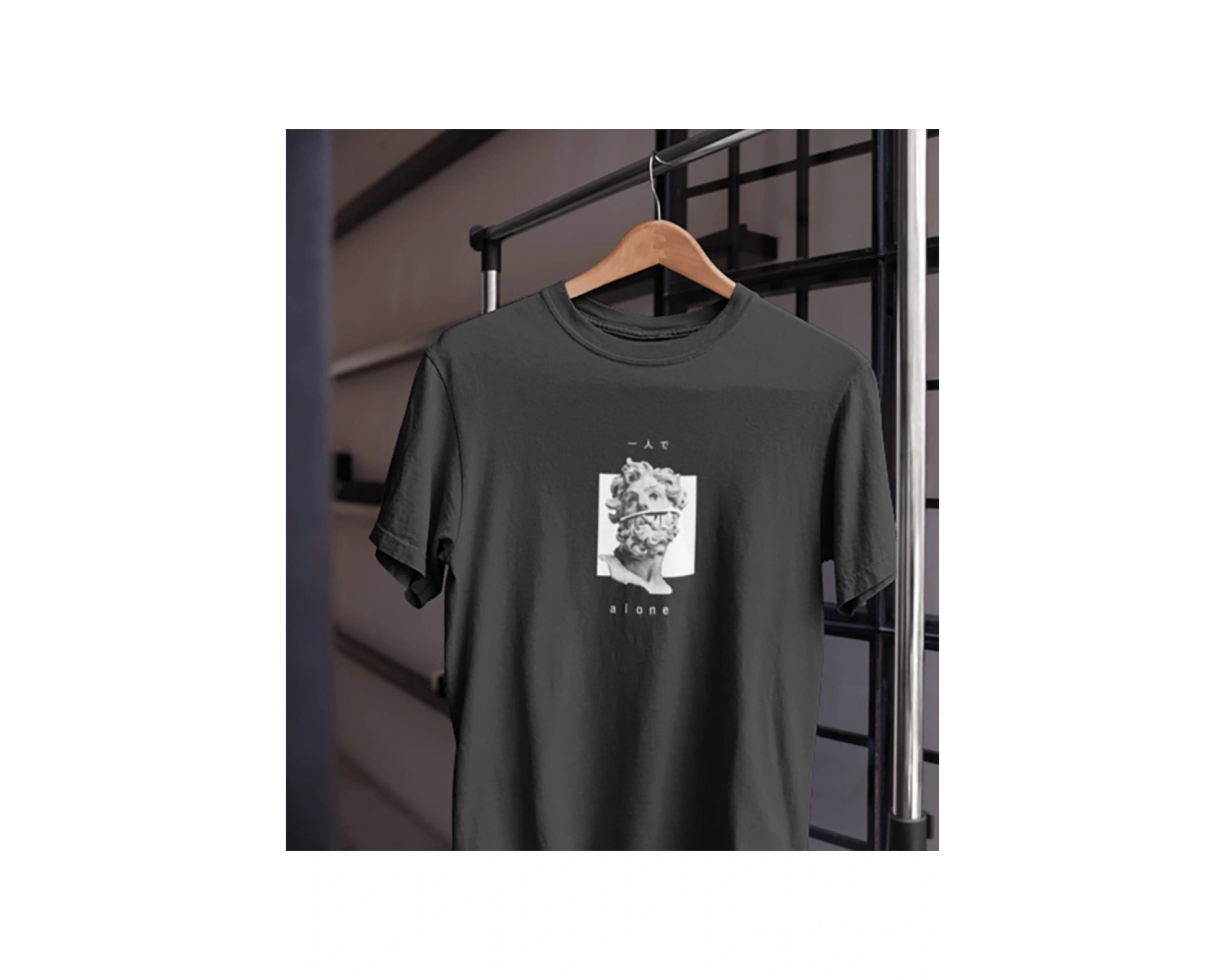 Unısex Kadın Erkek Alone Yalnız Heykel Mitoloji Dönem Eski Nesne%100 Pamuk Siyah Beyaz T-shirt