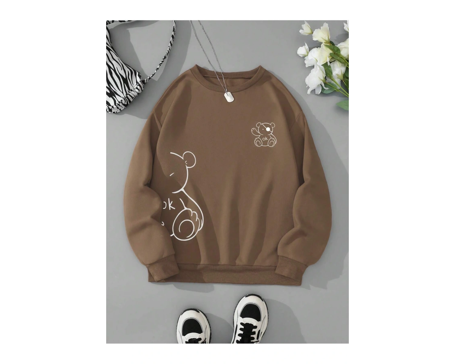 Unisex Kadın/Erkek Ayı Desenli Sweat