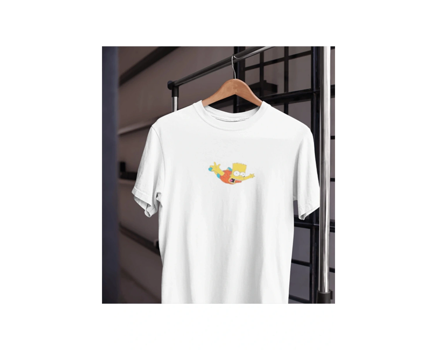 Unısex Kadın Erkek Bart Simpson Uçmak Paraşüt %100 Pamuk Siyah Beyaz T-shirt