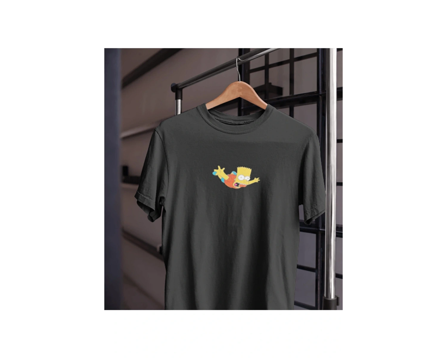 Unısex Kadın Erkek Bart Simpson Uçmak Paraşüt %100 Pamuk Siyah Beyaz T-shirt