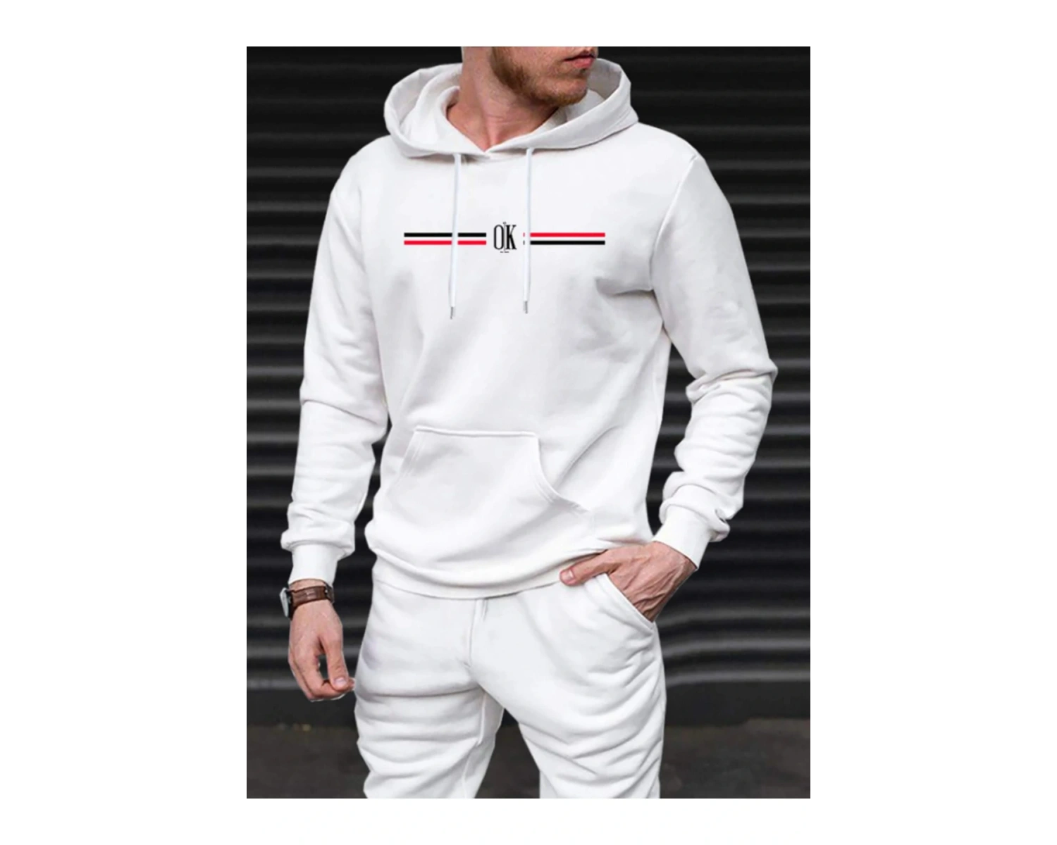 Unisex Kadın/Erkek Beyaz OK Baskılı Oversize Kapüşonlu Sweatshirt