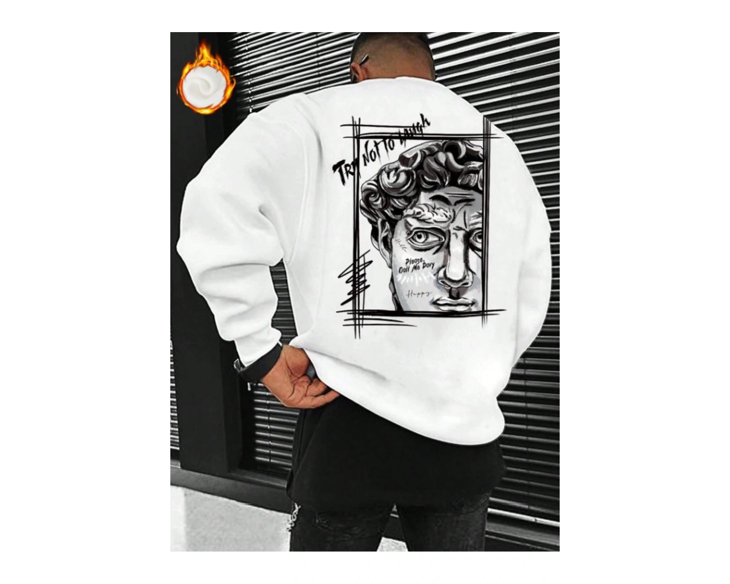 Unisex Kadın/Erkek Beyaz Sanat Oversize Bisiklet Yaka Pamuklu Sweatshirt