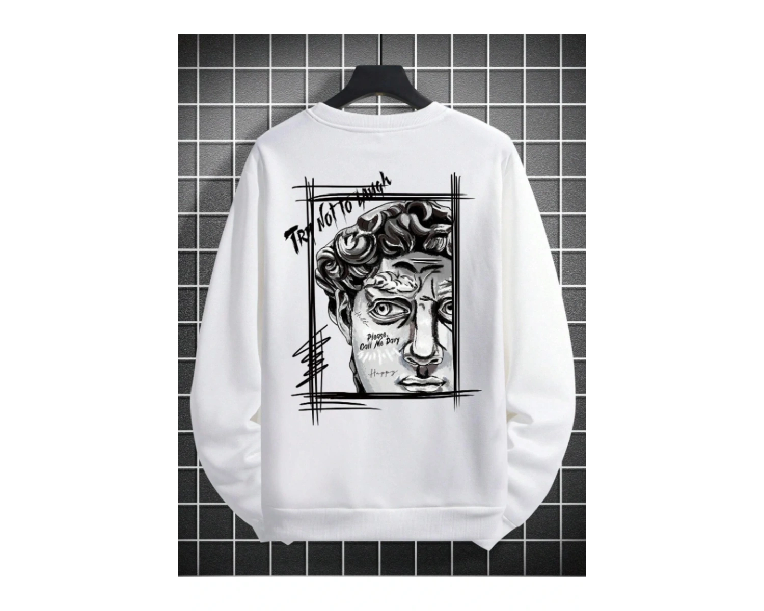 Unisex Kadın/Erkek Beyaz Sanat Oversize Bisiklet Yaka Pamuklu Sweatshirt