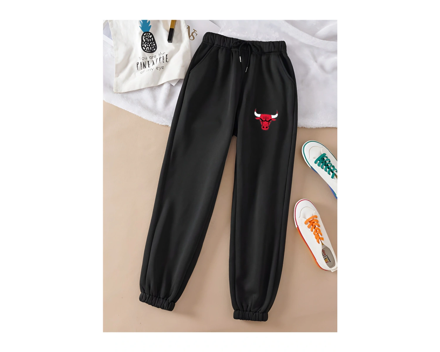 Unisex Kadın/Erkek BULLS Baskılı Özel Renkli Paça Lastik Eşofman Altı Jogger