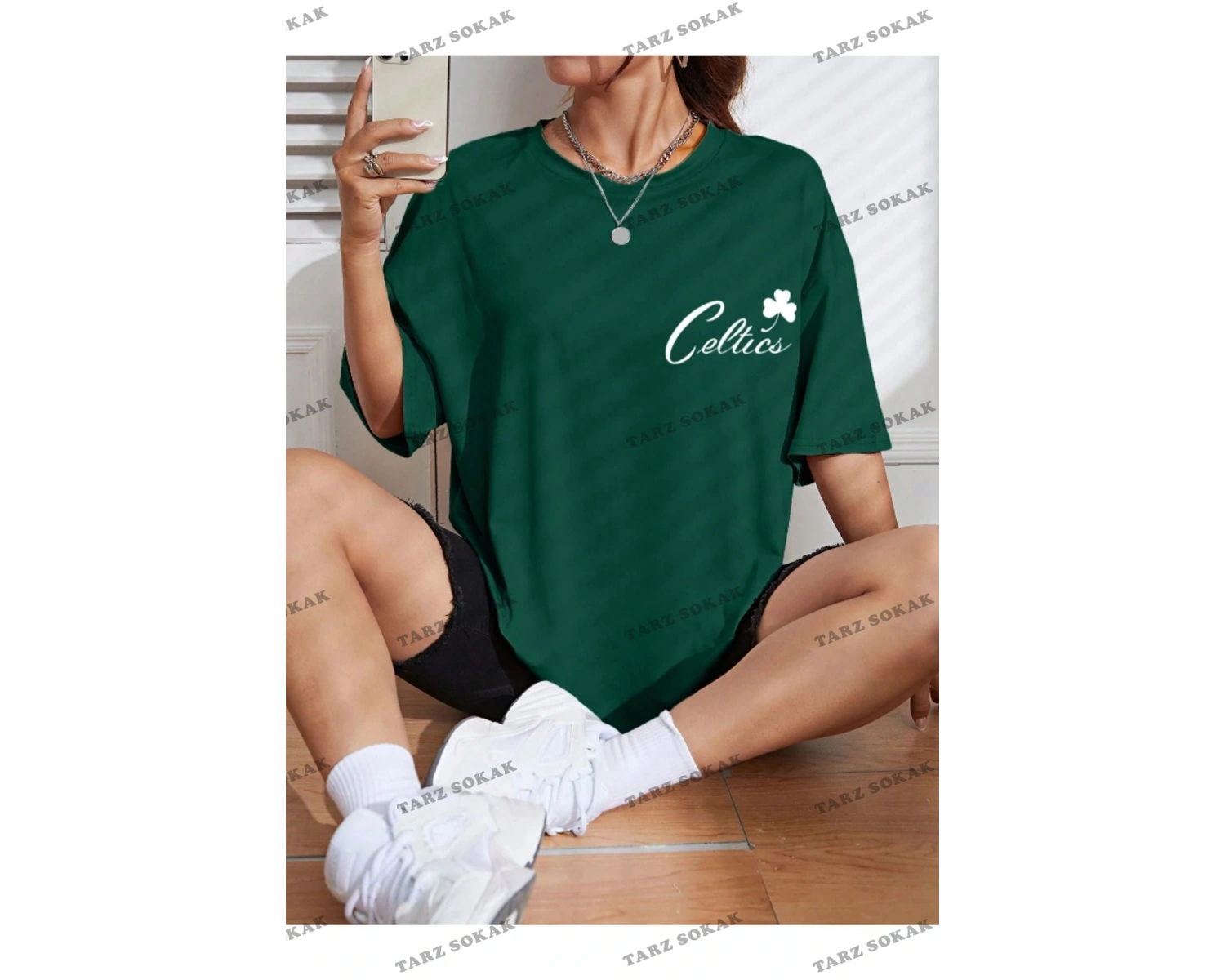 Unisex Kadın/Erkek Celtic Boston Özel Baskılı Renkli Oversize Penye