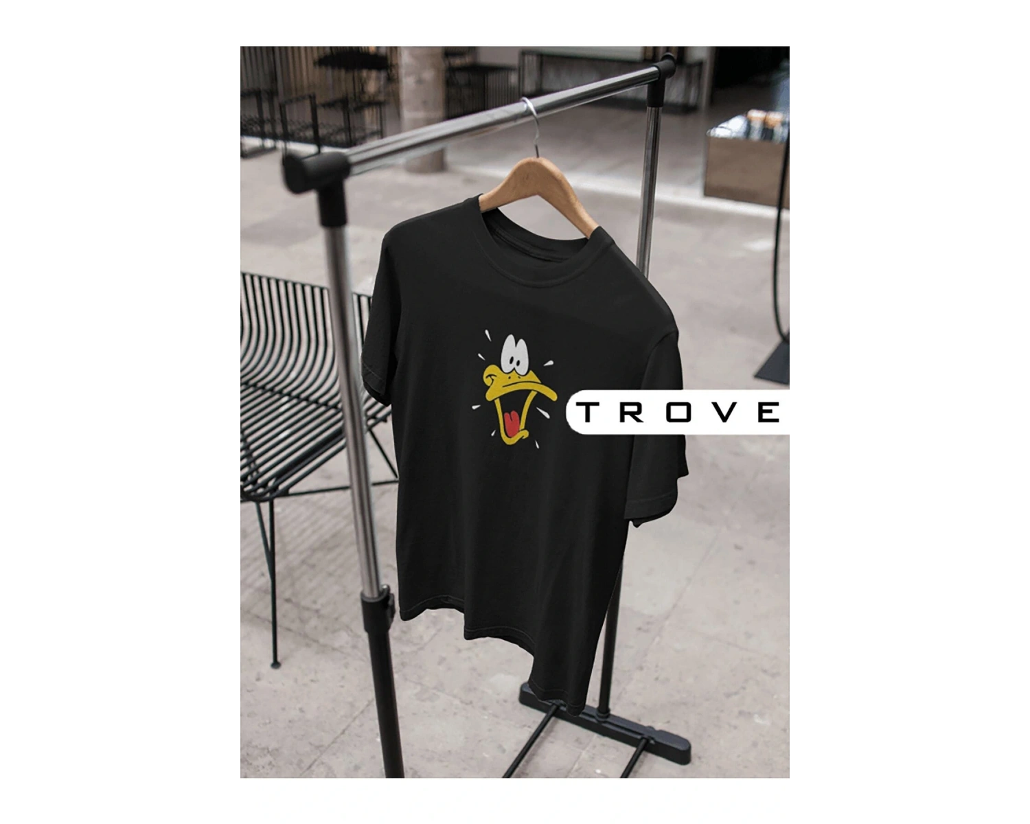 Unısex Kadın Erkek Daffy Duck Bakış Siyah Beyaz Tasarım Baskılı % 100 Pamuk T-shirt