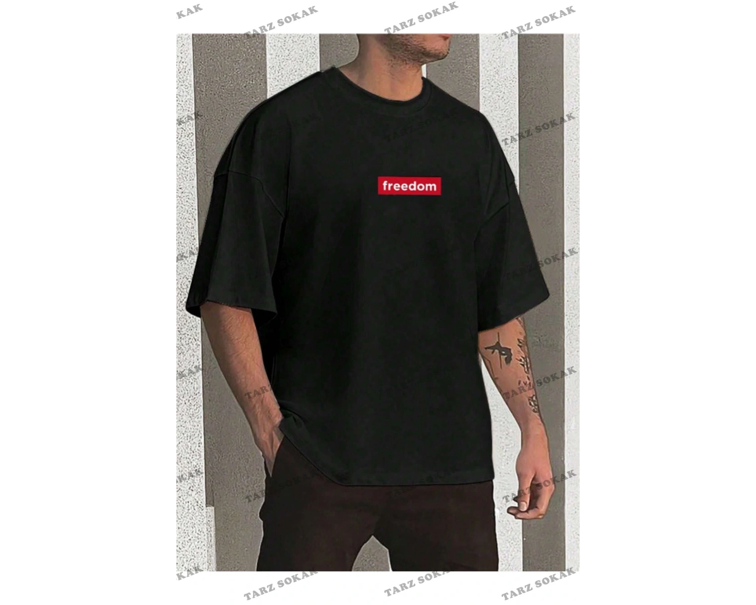 Unisex Kadın/Erkek FREEDOM Renkli Özel Baskılı Oversize Penye