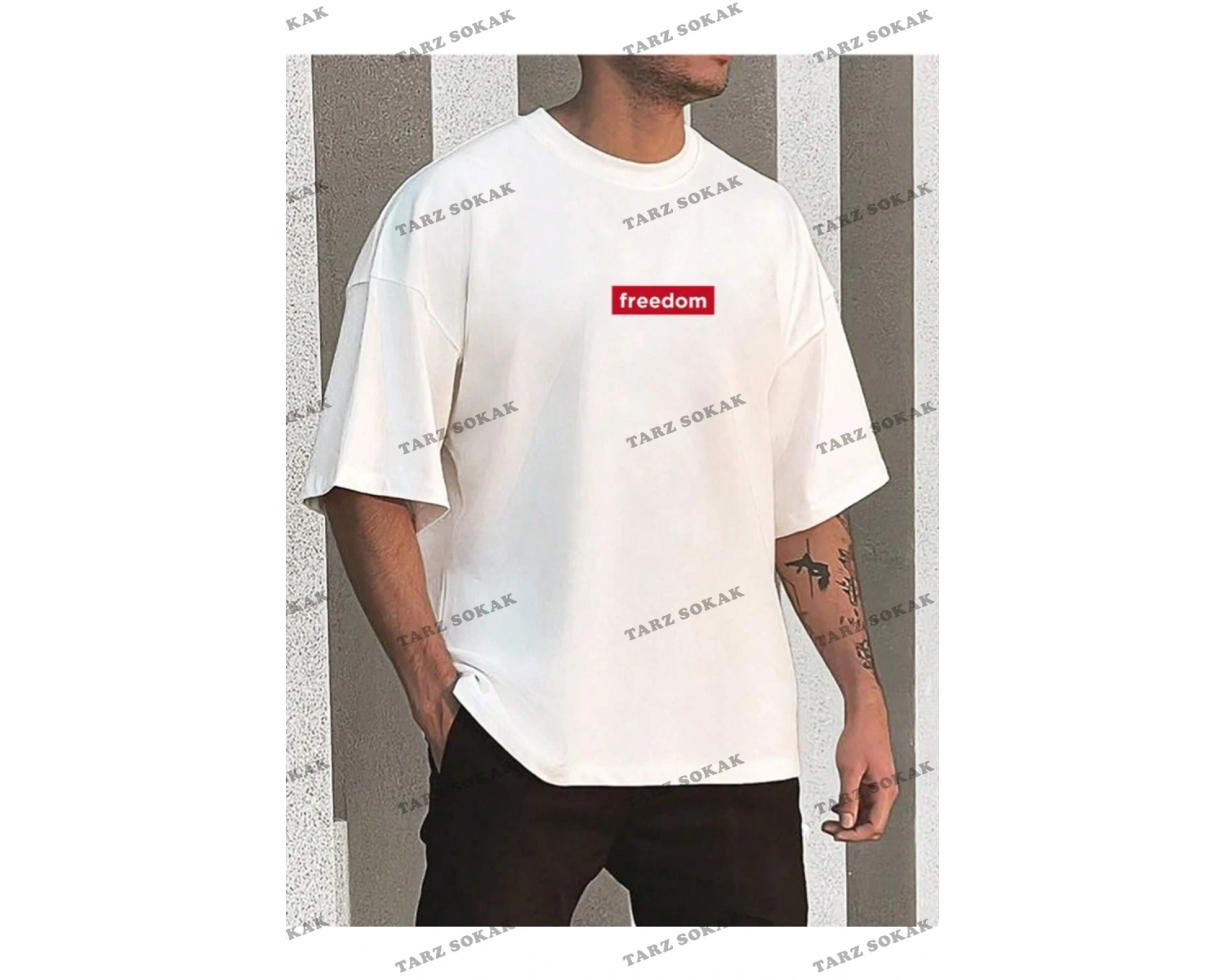 Unisex Kadın/Erkek FREEDOM Renkli Özel Baskılı Oversize Penye