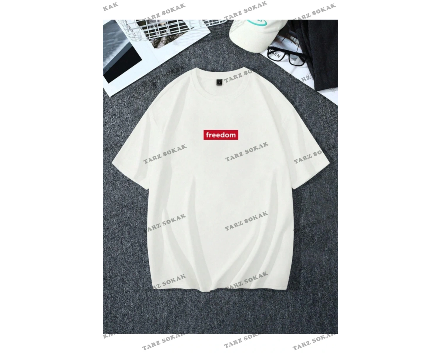 Unisex Kadın/Erkek FREEDOM Renkli Özel Baskılı Oversize Penye