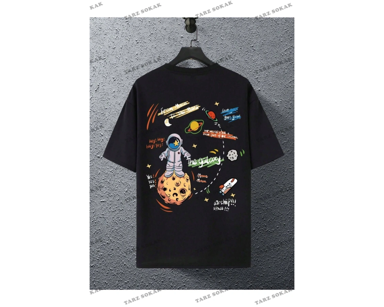 Unisex Kadın/Erkek GALAXY Renkli Özel Baskılı Oversize Pamuk Penye