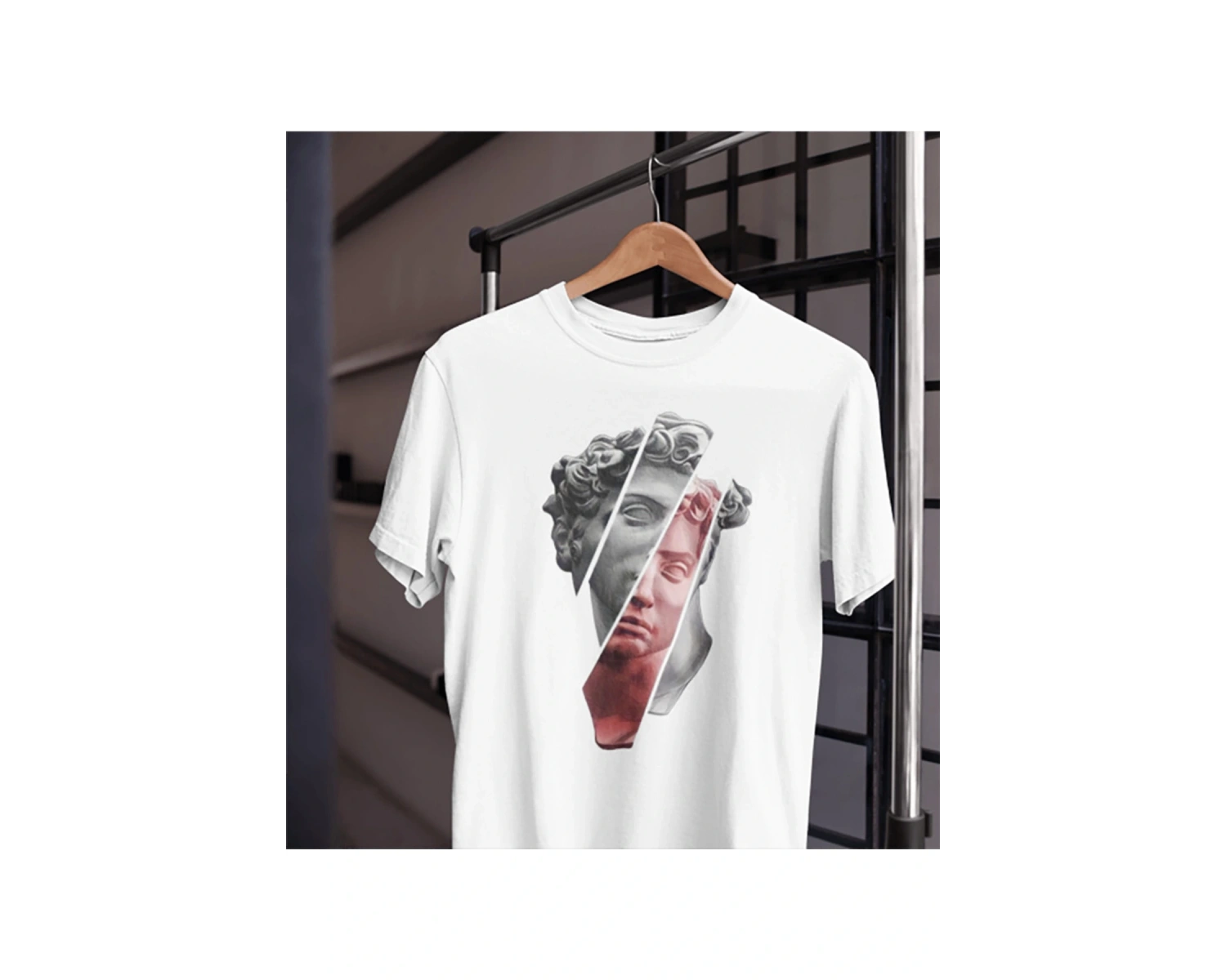 Unısex Kadın Erkek Mitoloji Heykel Rönesans Siyah Beyaz Tasarım Baskılı %100 Pamuk T-shirt