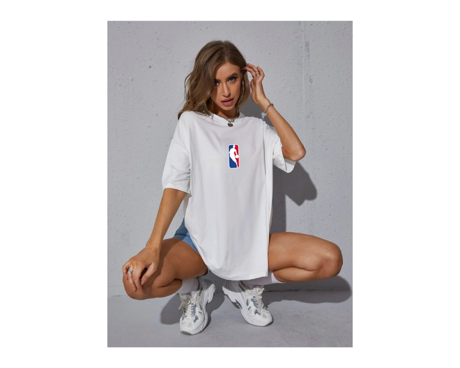 Unisex Kadın/Erkek NBBAA Özel Baskılı Renkli Oversize Penye T-Shirt