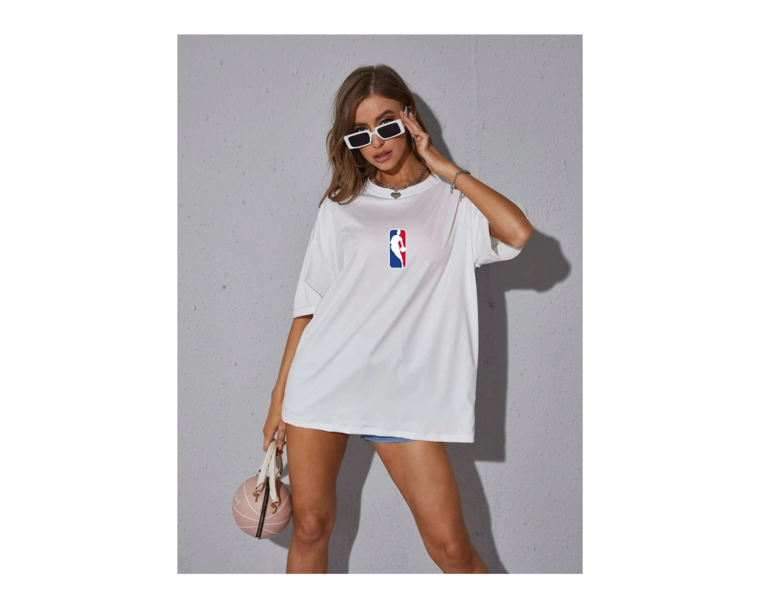 Unisex Kadın/Erkek NBBAA Özel Baskılı Renkli Oversize Penye T-Shirt