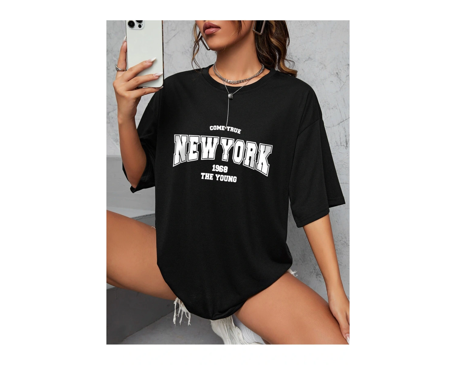 Unisex Kadın/Erkek NEW YORK Özel Baskılı Renkli Oversize Penye T-Shirt