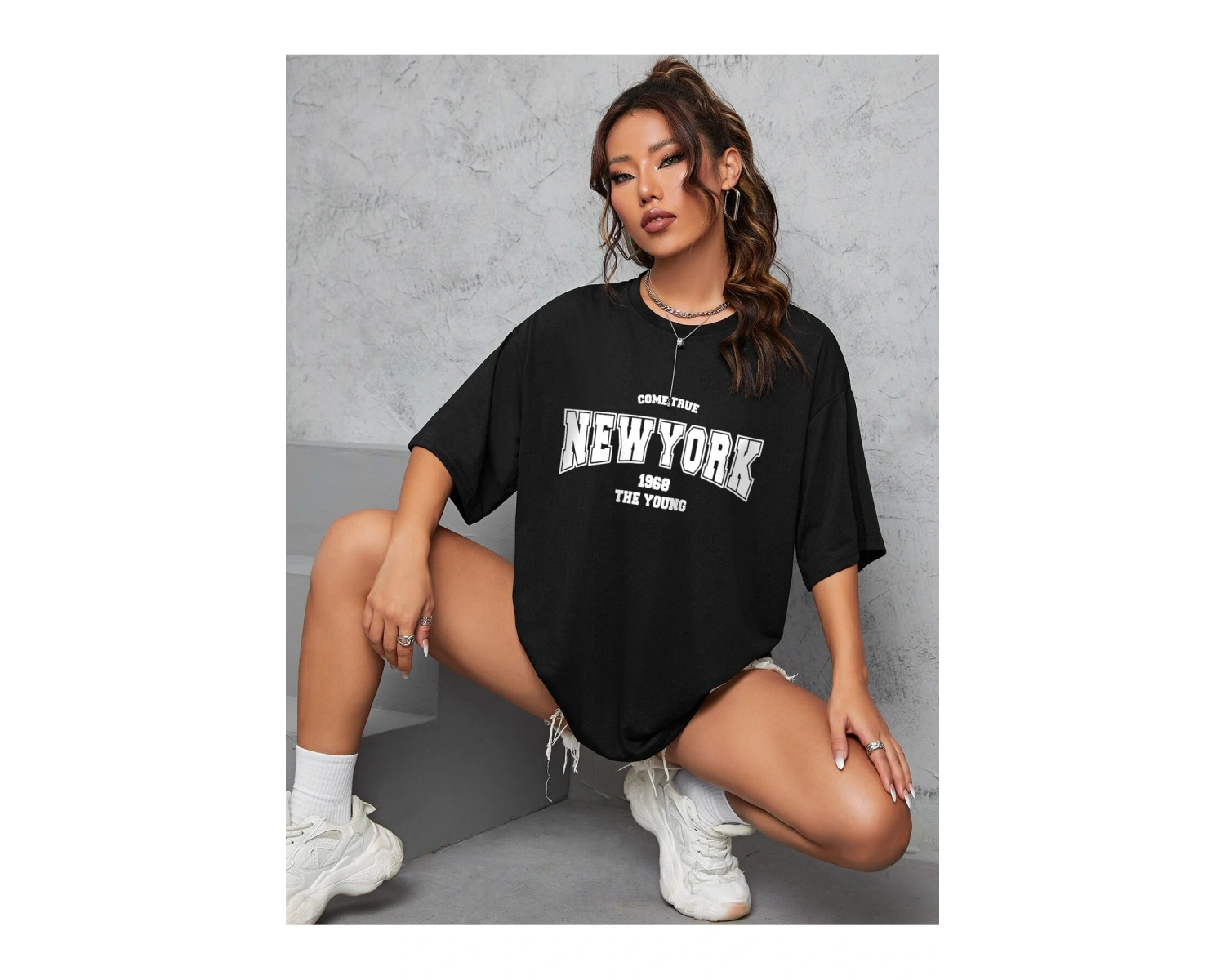 Unisex Kadın/Erkek NEW YORK Özel Baskılı Renkli Oversize Penye T-Shirt