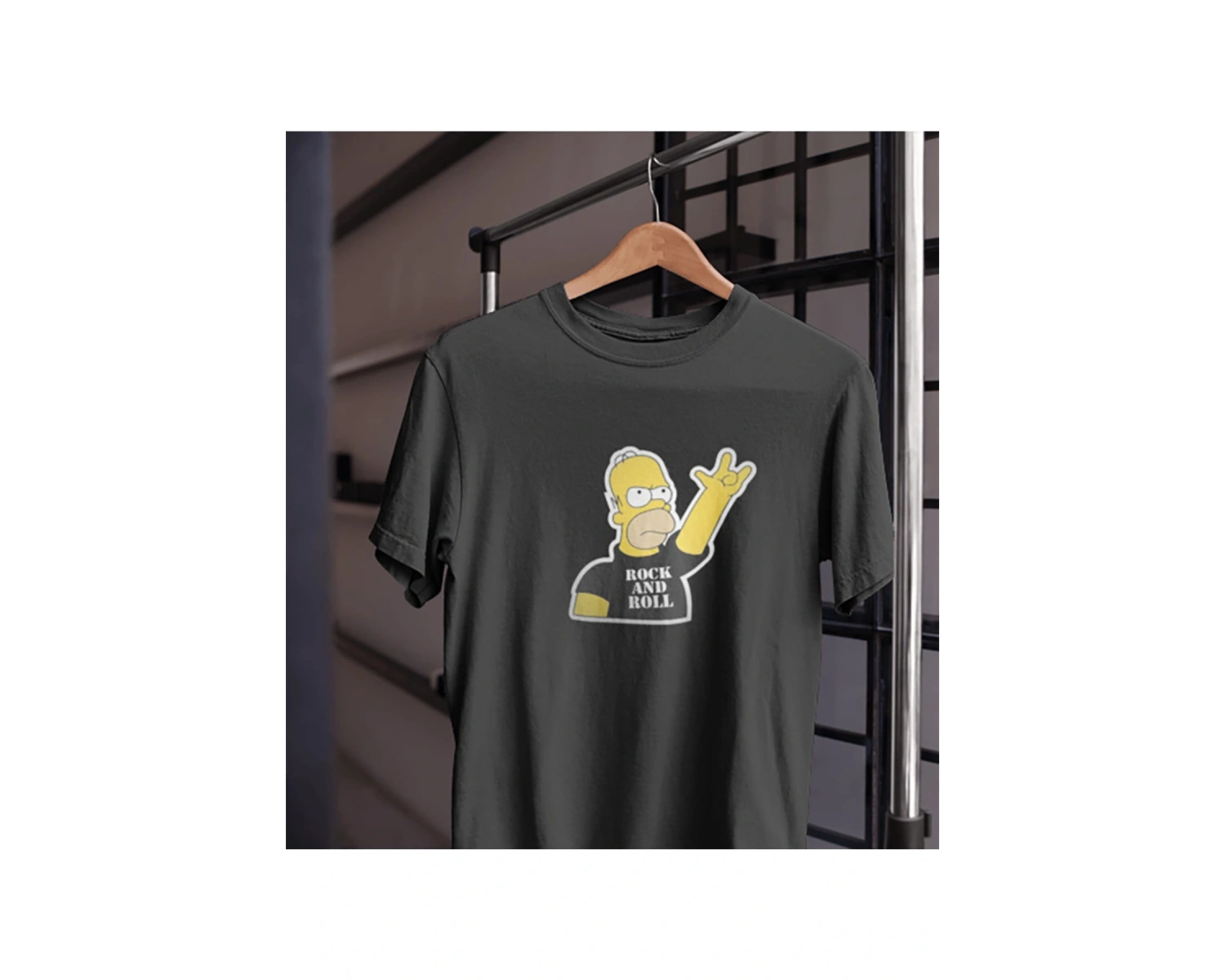 Unısex Kadın Erkek Rock And Roll Homer Simpson Fox %100 Pamuk Siyah Beyaz T-shirt