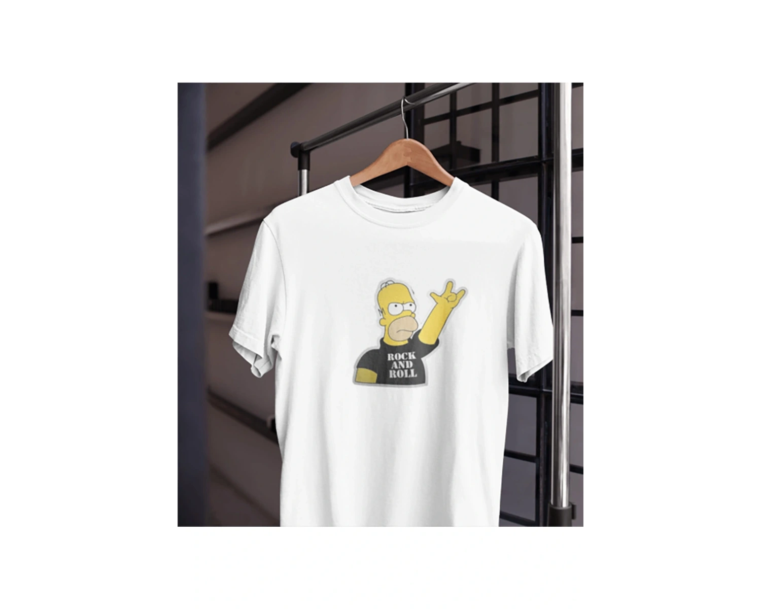 Unısex Kadın Erkek Rock And Roll Homer Simpson Fox %100 Pamuk Siyah Beyaz T-shirt