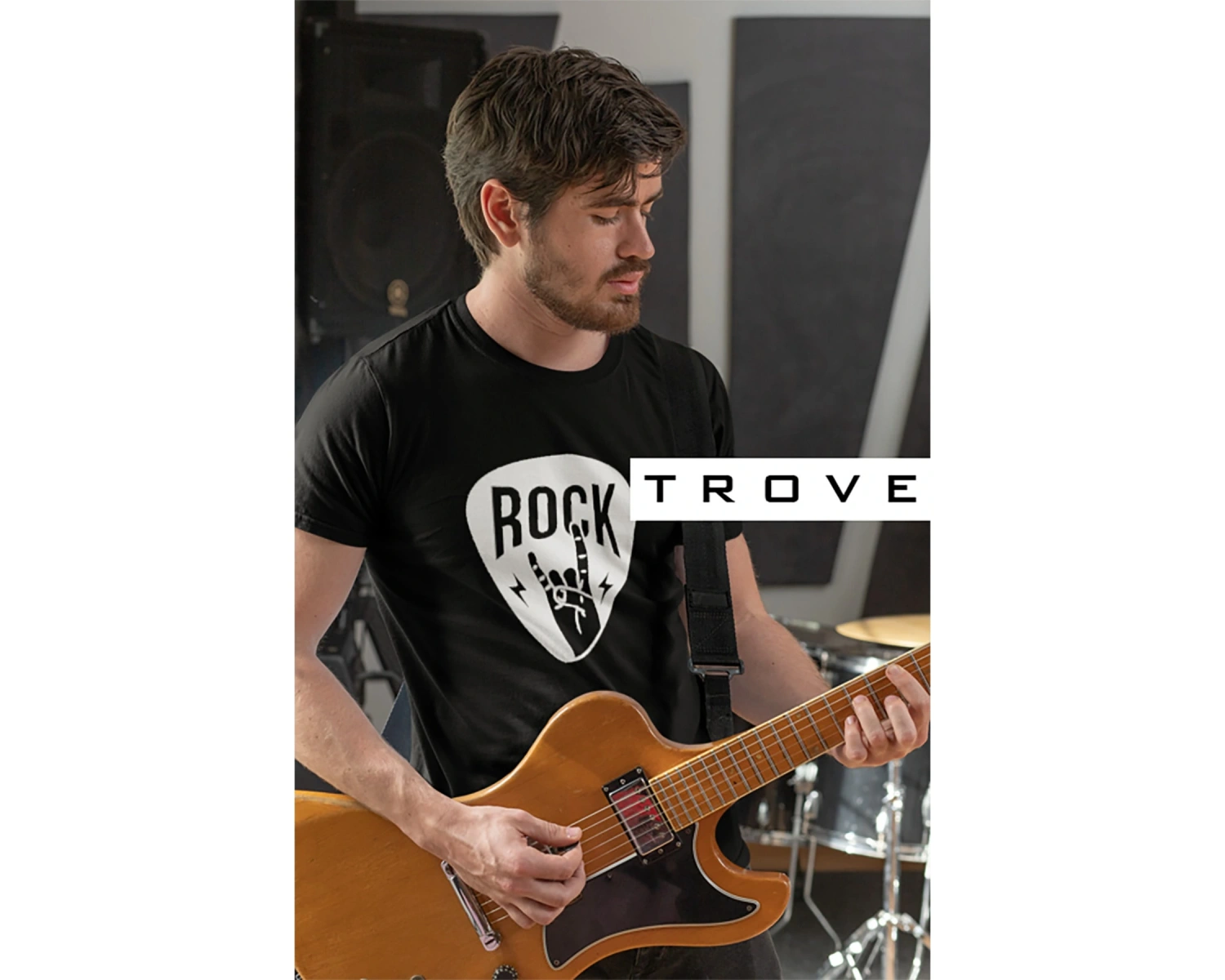 Unısex Kadın Erkek Rockn Roll Gitar Pena Tasarım Baskılı % 100 Pamuk T-shirt