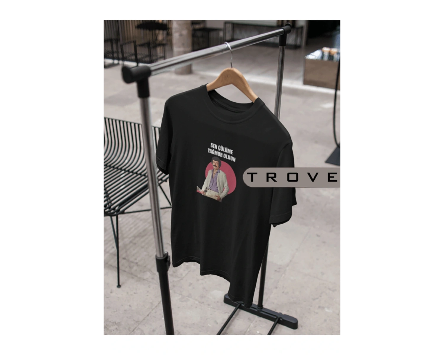 Unısex Kadın Erkek Sen Çölüme Yağmur Oldun Müslüm %100 Pamuk Baskılı Siyah Beyaz T-shirt