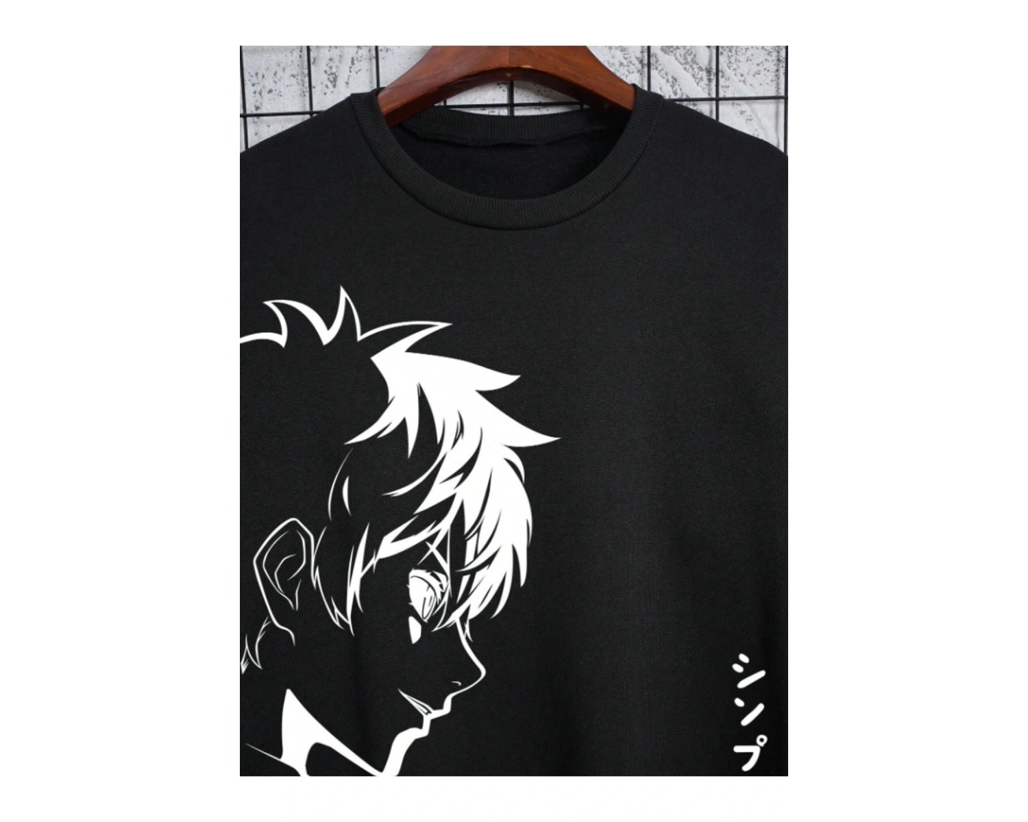 Unisex Kadın/Erkek Siyah Anime Yaşam Oversize Bisiklet Yaka Pamuklu Sweatshirt