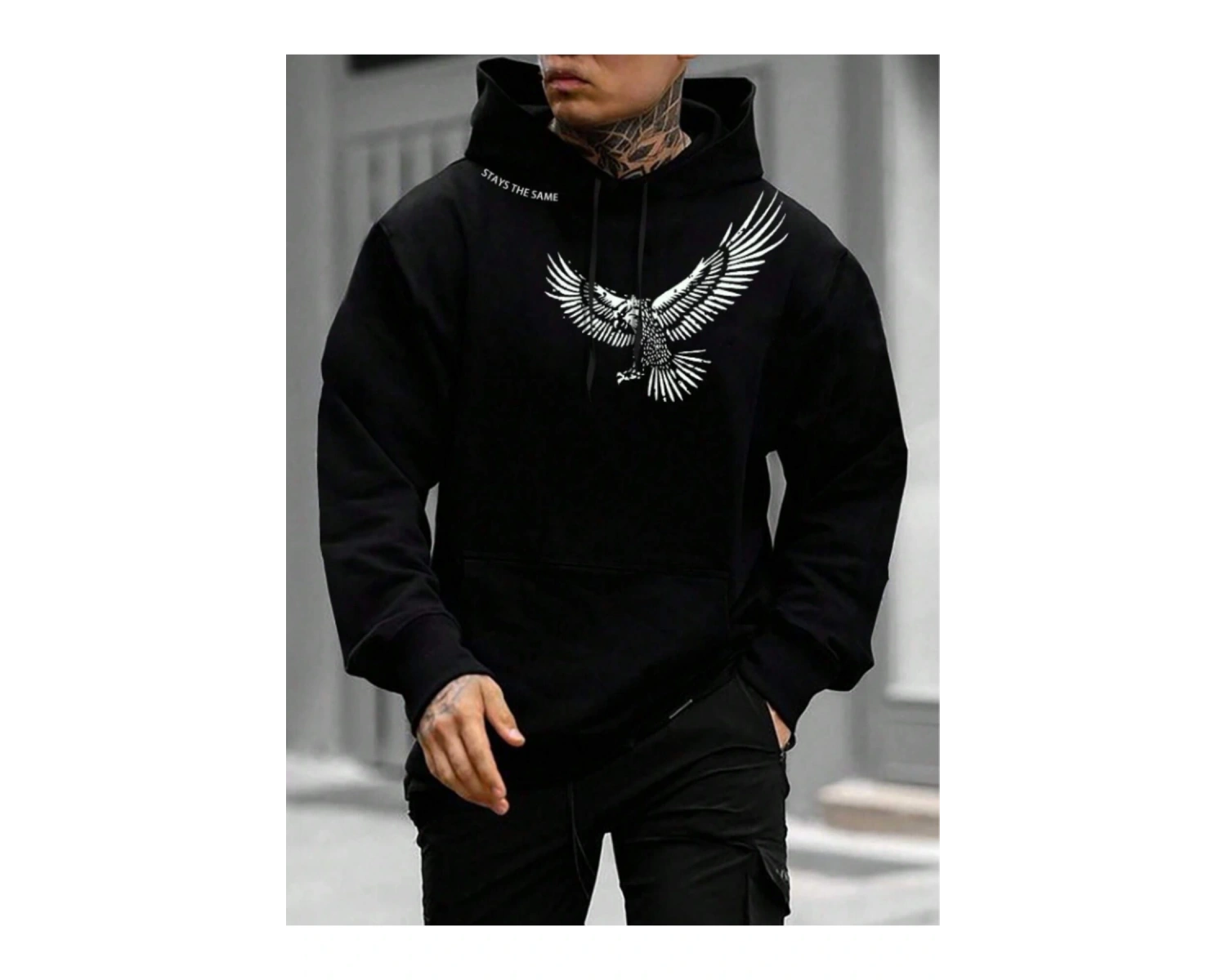 Unisex Kadın/Erkek Siyah Stays The Same Baskılı Oversize Kapüşonlu Sweatshirt