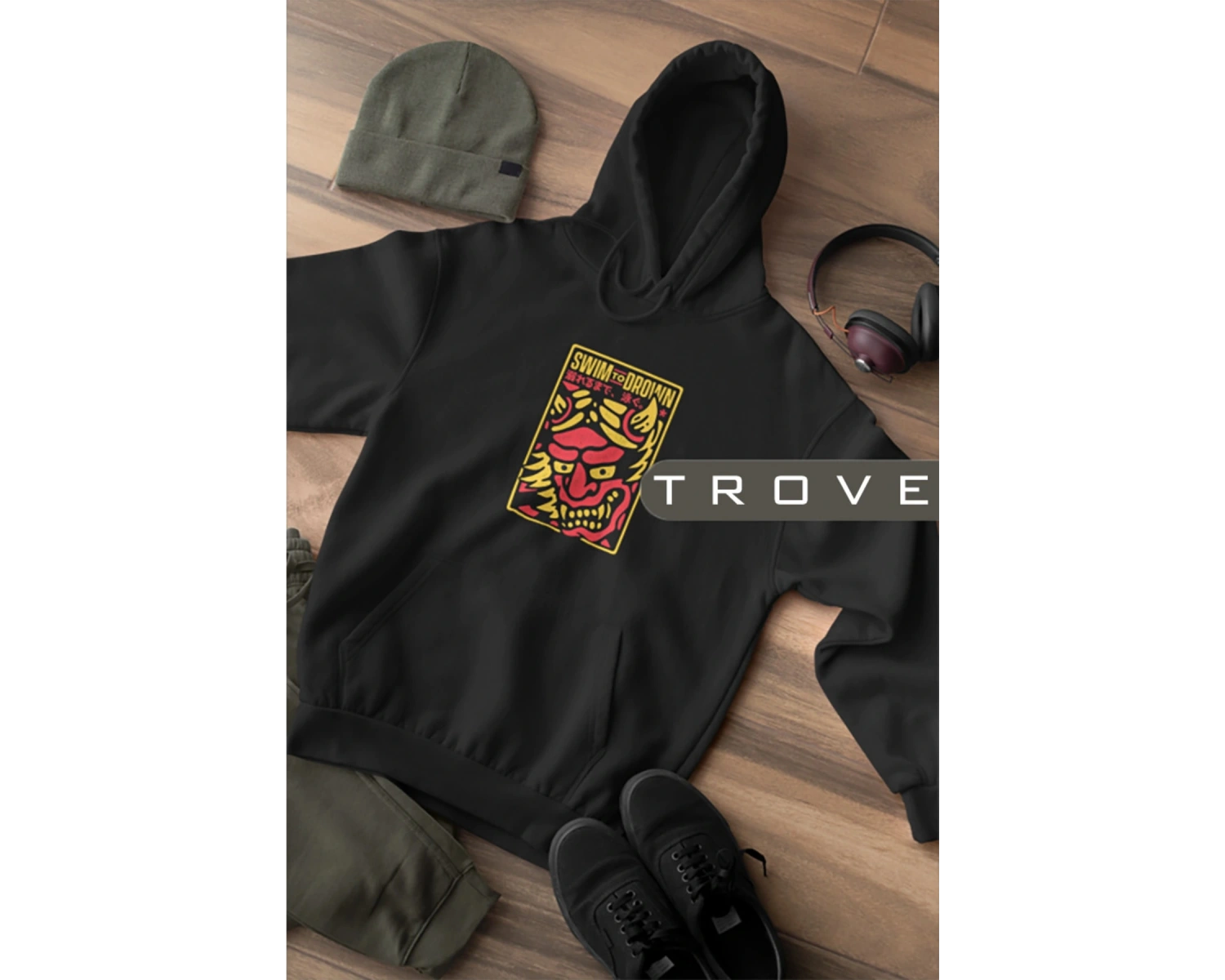 Unısex Kadın Erkek Swım To Drown Siyah Kapüşonlu Hoodie %100 Pamuk Tasarım Sweatshirt