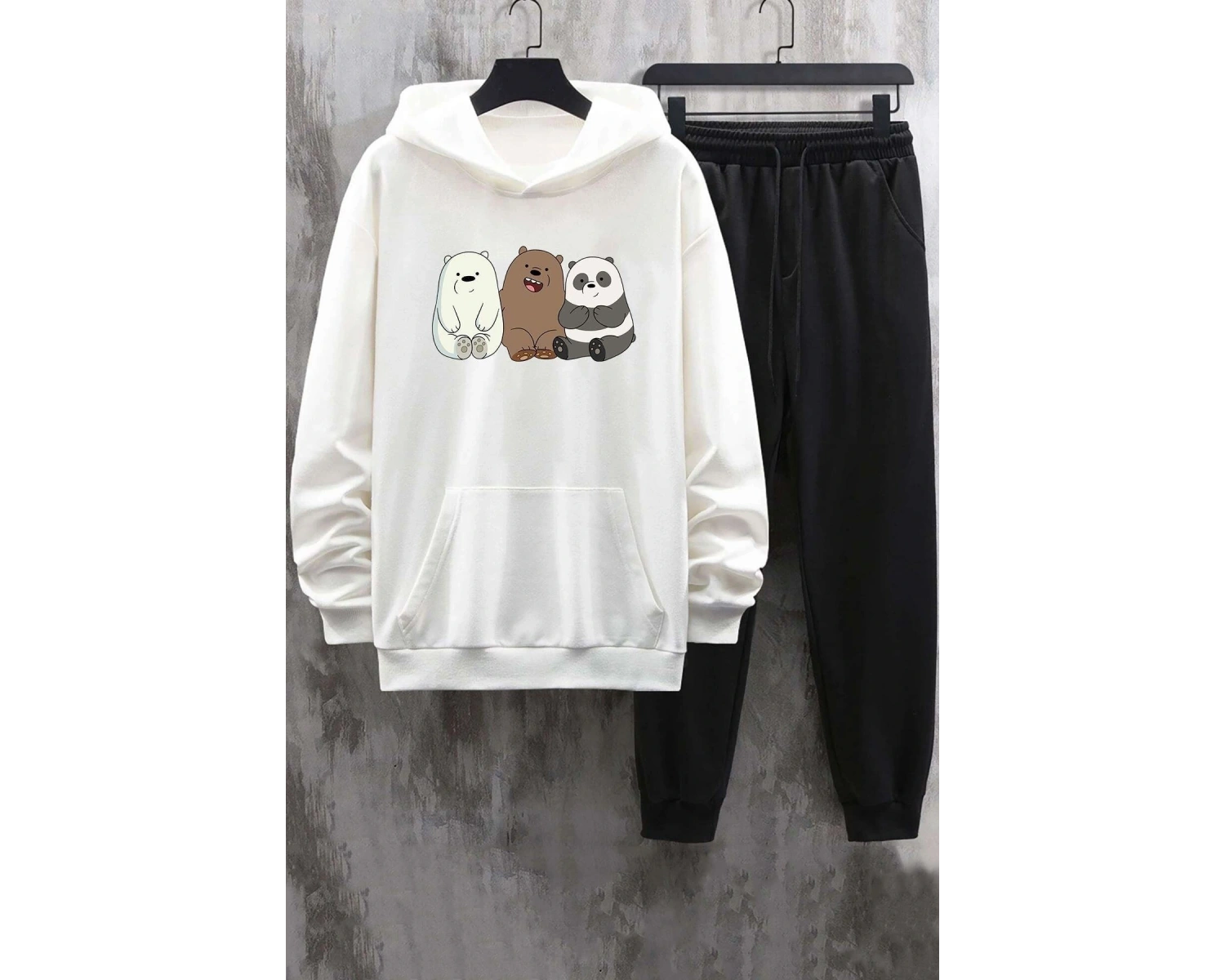 Unisex Kafadar Ayılar Baskılı Eşofman Takımı KP-SİYAH-3AYI-ESH-SİYAH